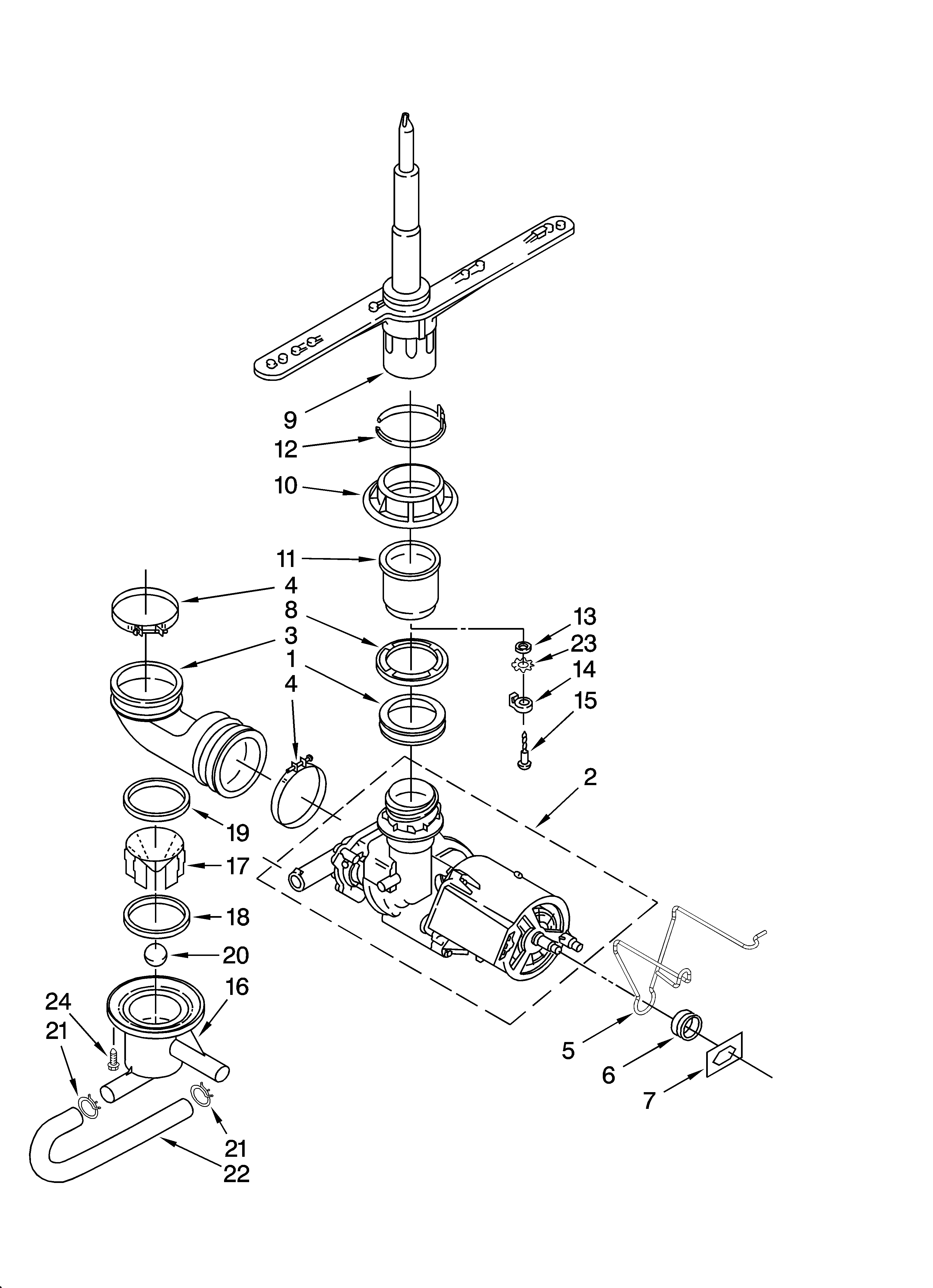 Maytag MDB3601BWB0 pump and spray arm parts diagram