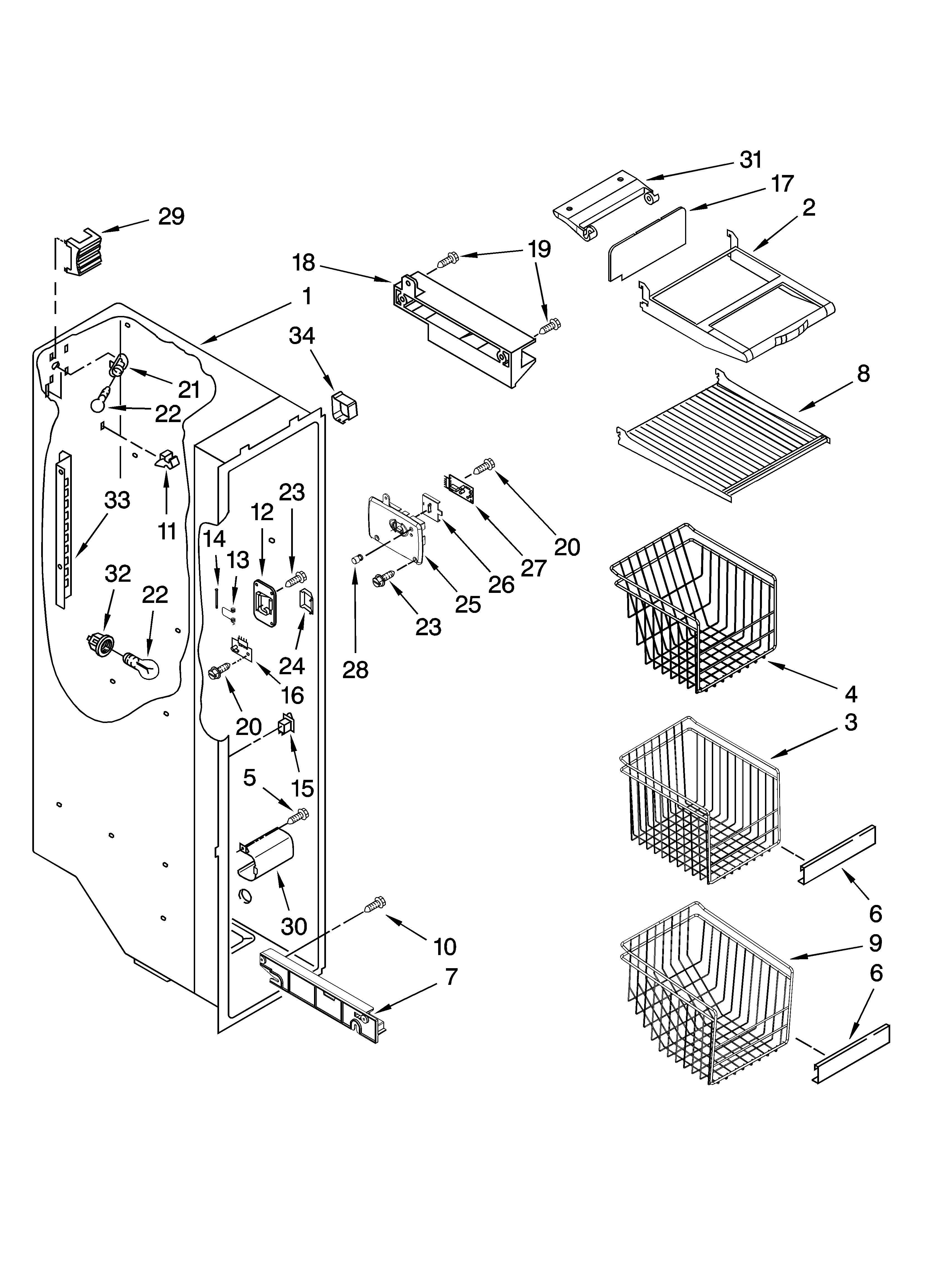 Whirlpool GS6SHEXNQ04 freezer liner parts diagram
