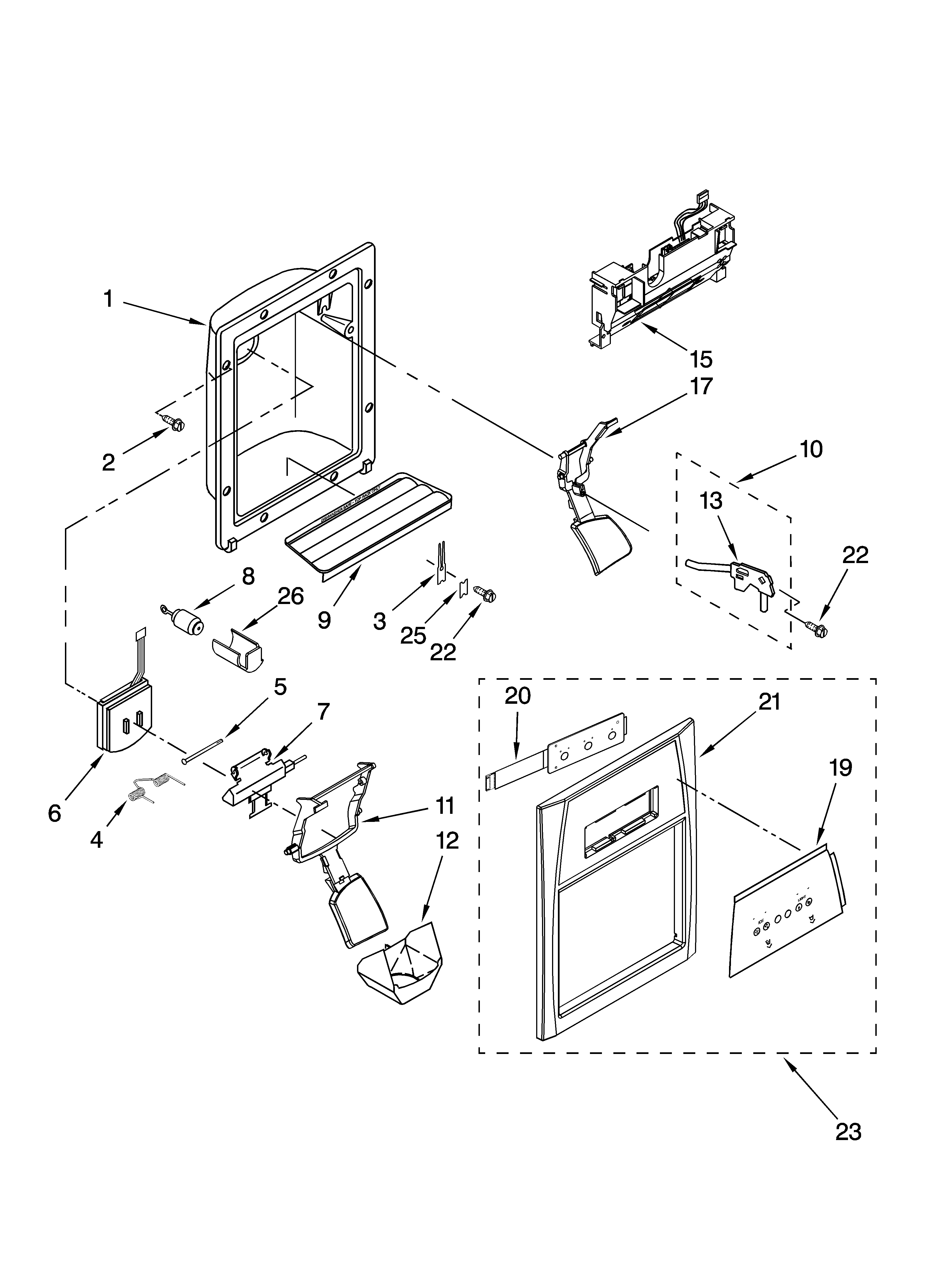 Whirlpool GS6SHEXNQ04 dispenser front parts diagram