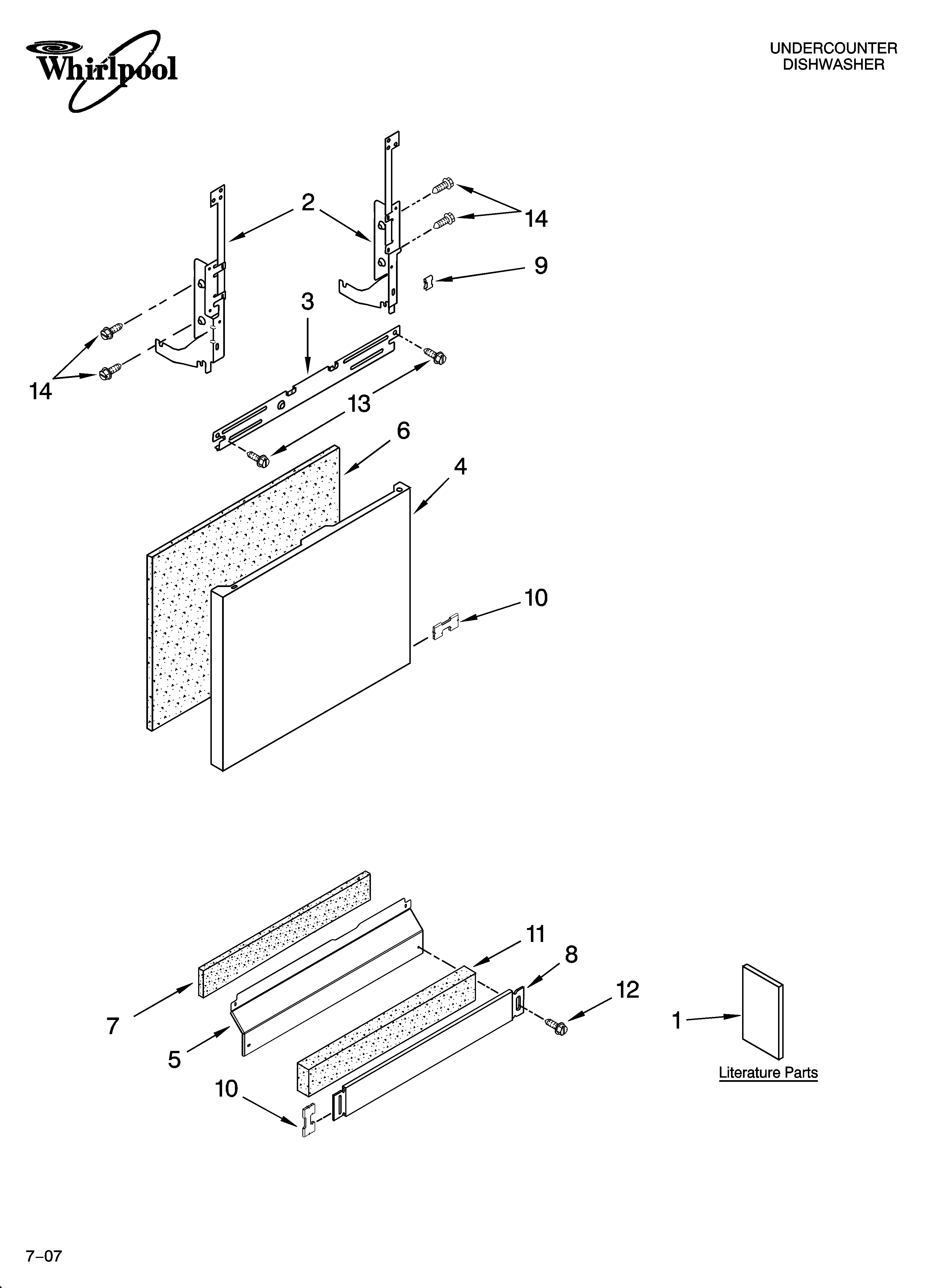 Whirlpool GU2200XTSS3 door and panel parts diagram