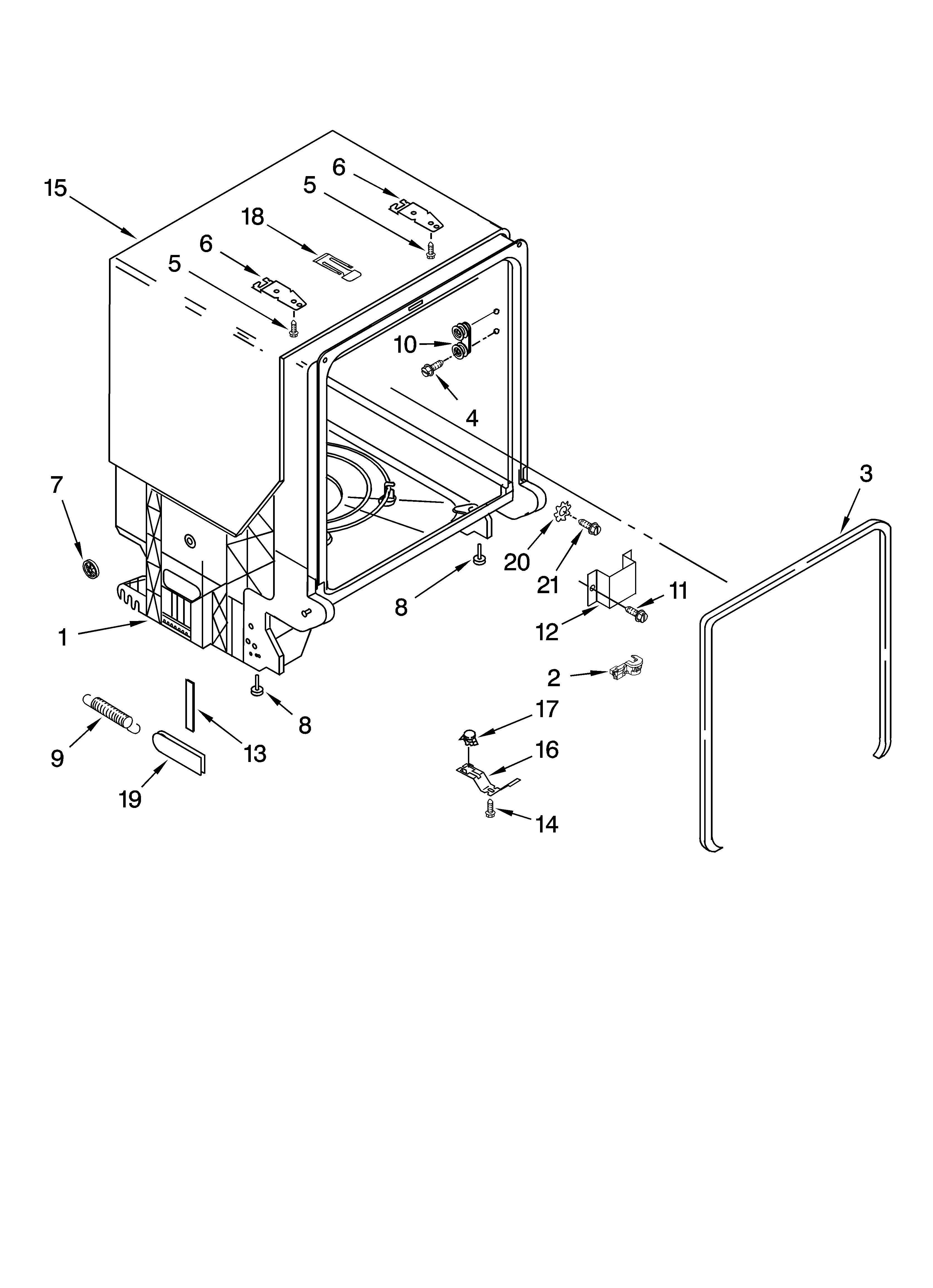 Whirlpool GU2200XTSS3 tub and frame parts diagram