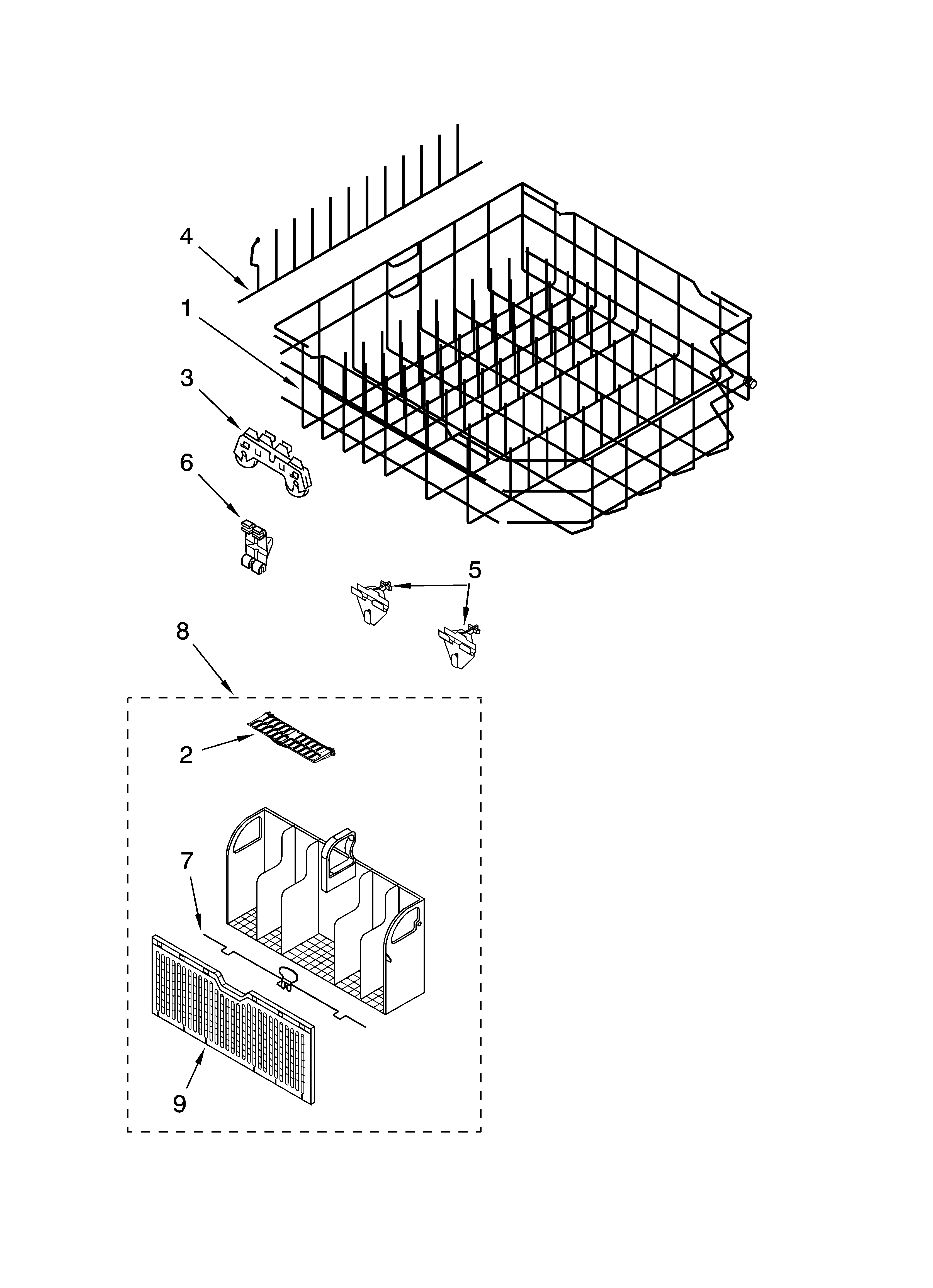 Whirlpool GU2200XTSS3 lower rack parts, optional parts (not included) diagram