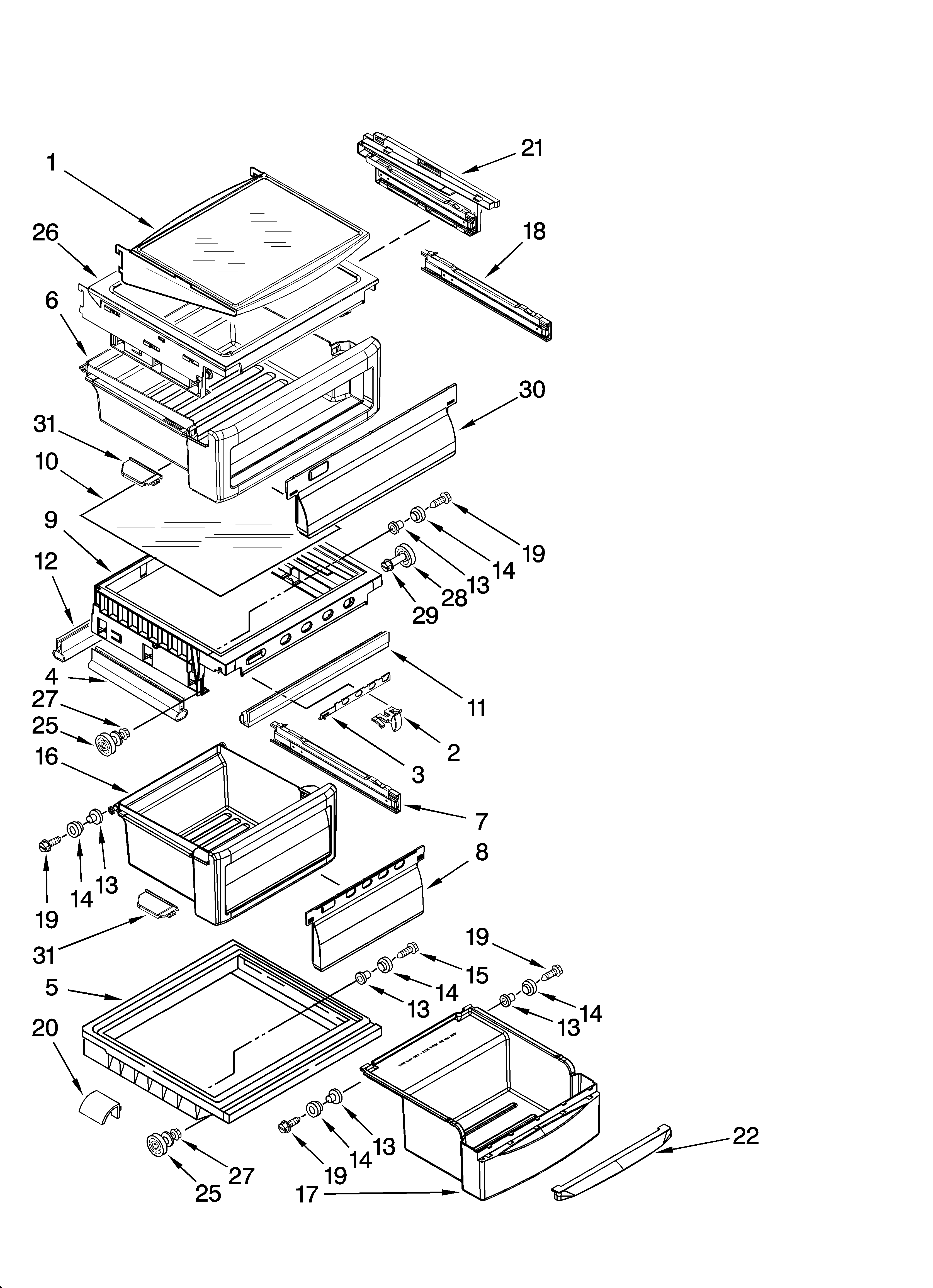 KitchenAid KSCS23FSSS03 refrigerator shelf parts diagram
