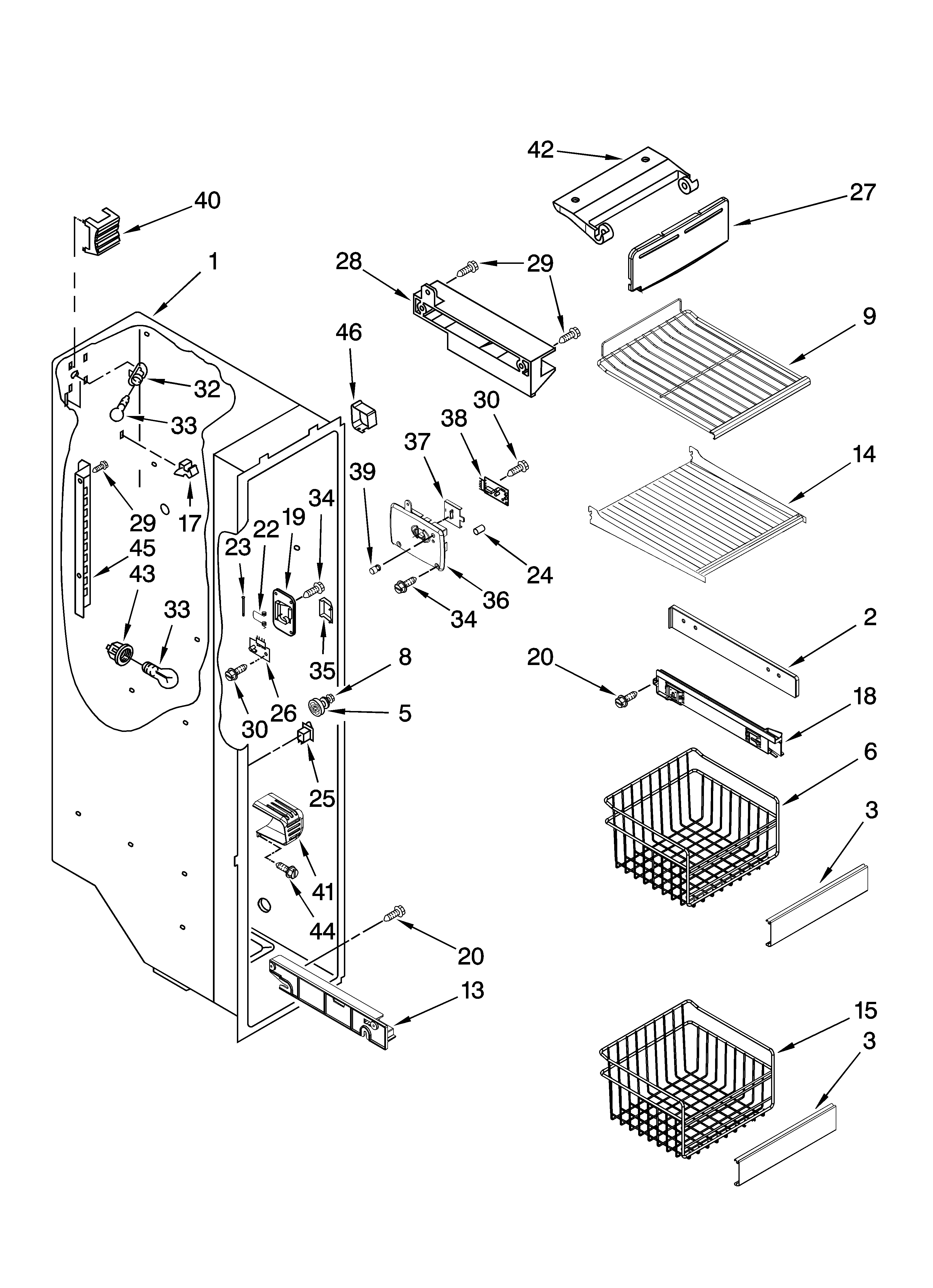KitchenAid KSCS23FSSS03 freezer liner parts diagram