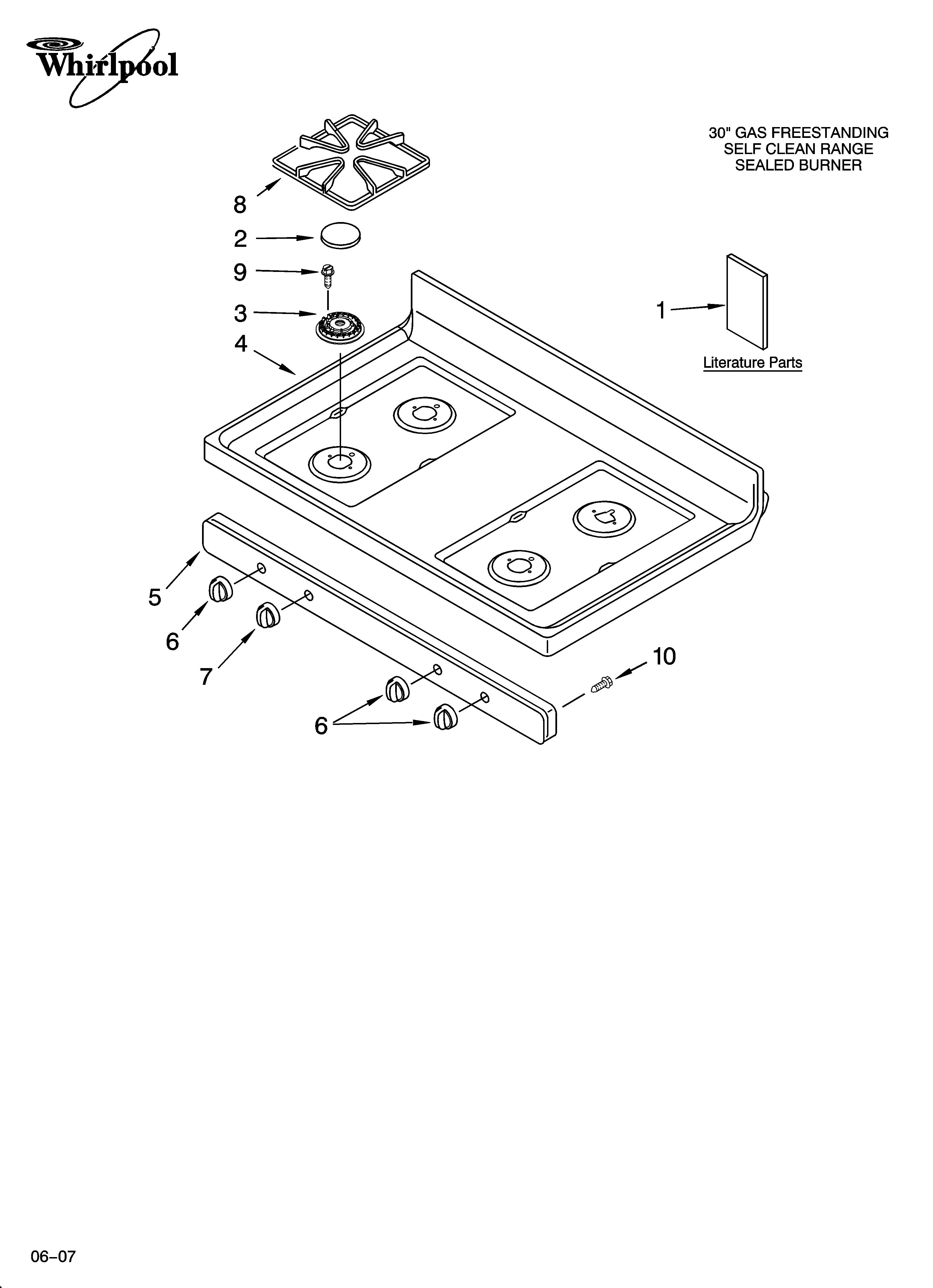Whirlpool SF265LXTB1 cooktop parts diagram