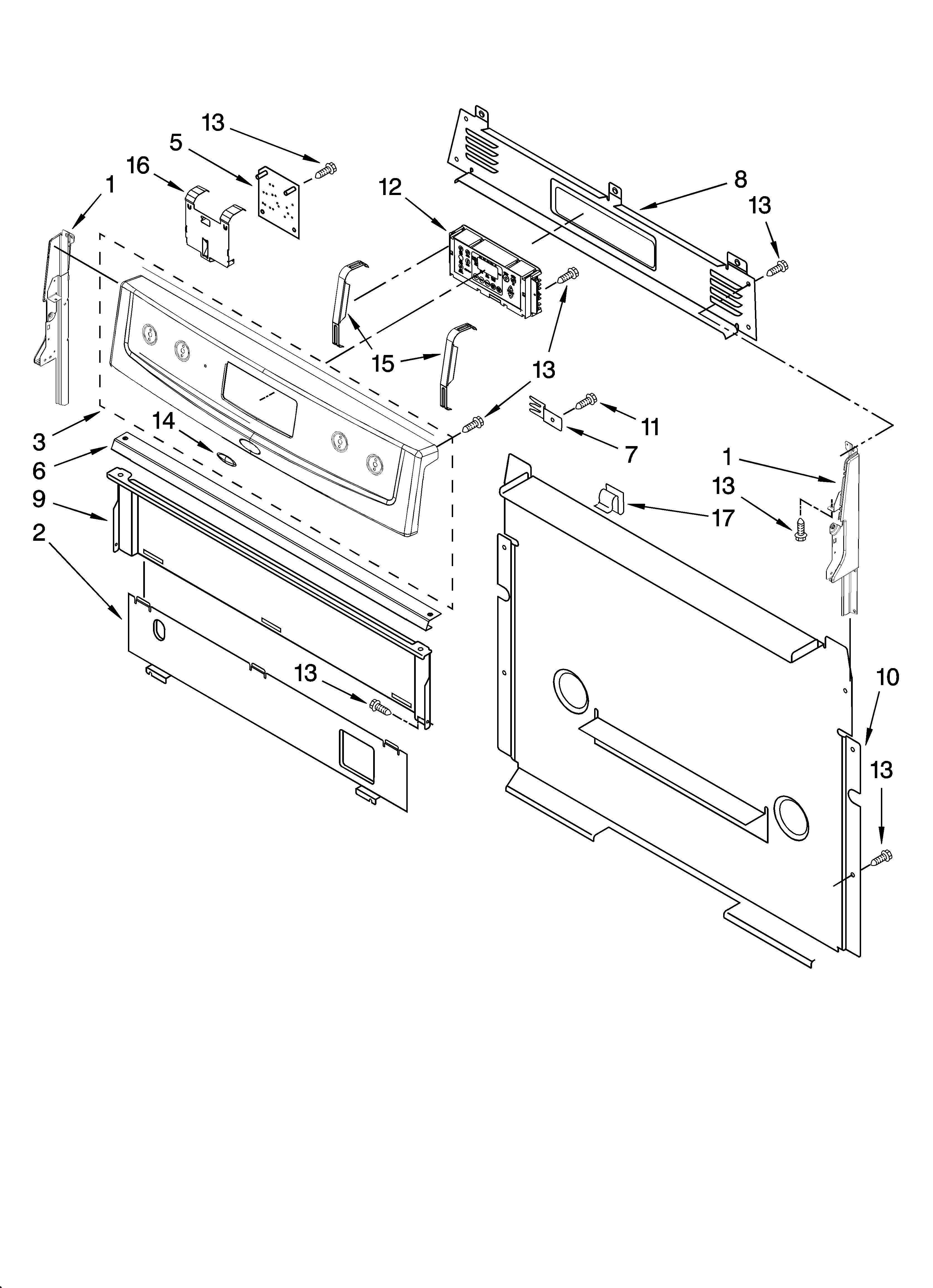 Whirlpool SF265LXTB1 control panel parts diagram
