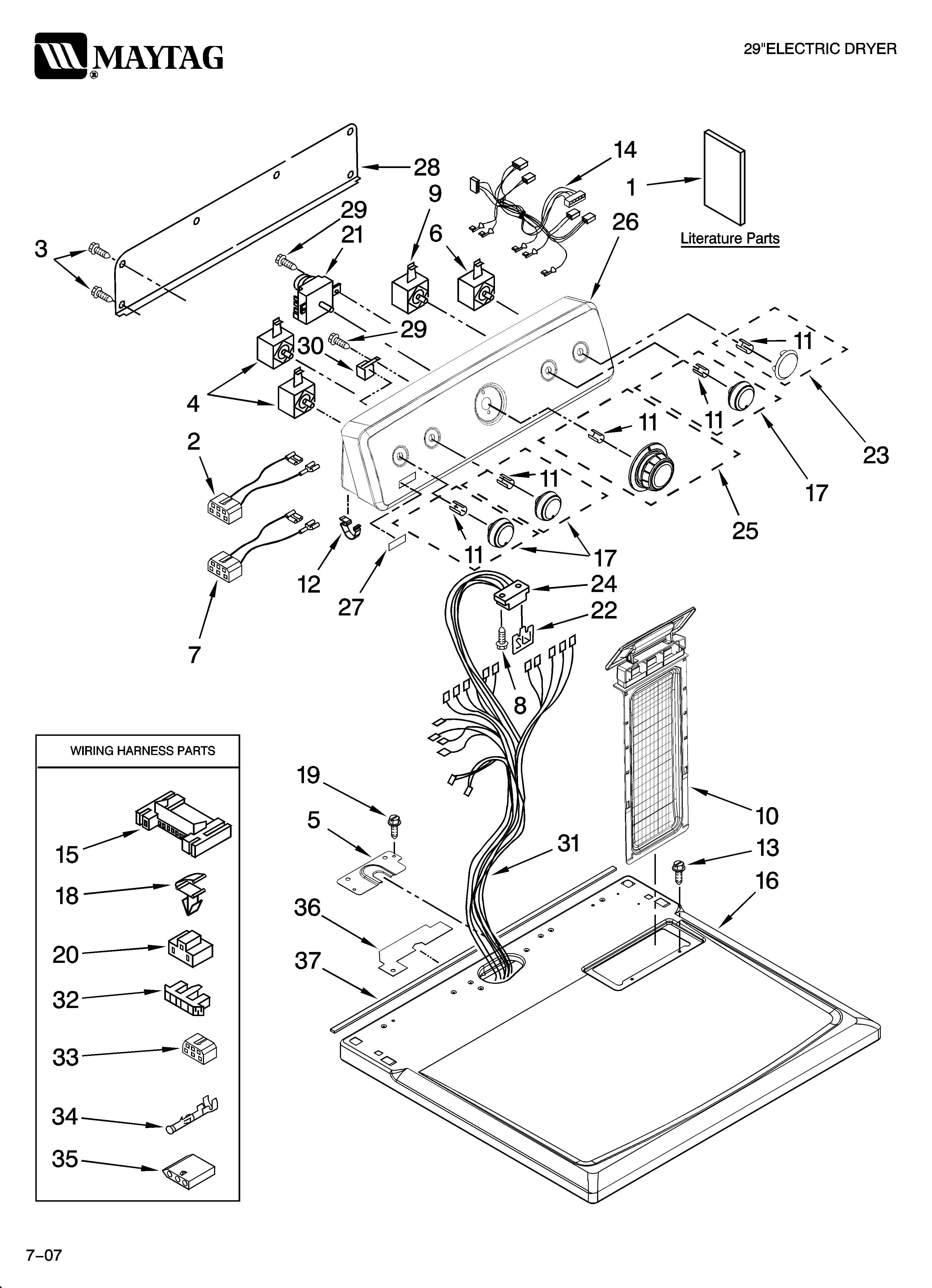 Maytag 3ZMED5705TW0 top and console parts diagram