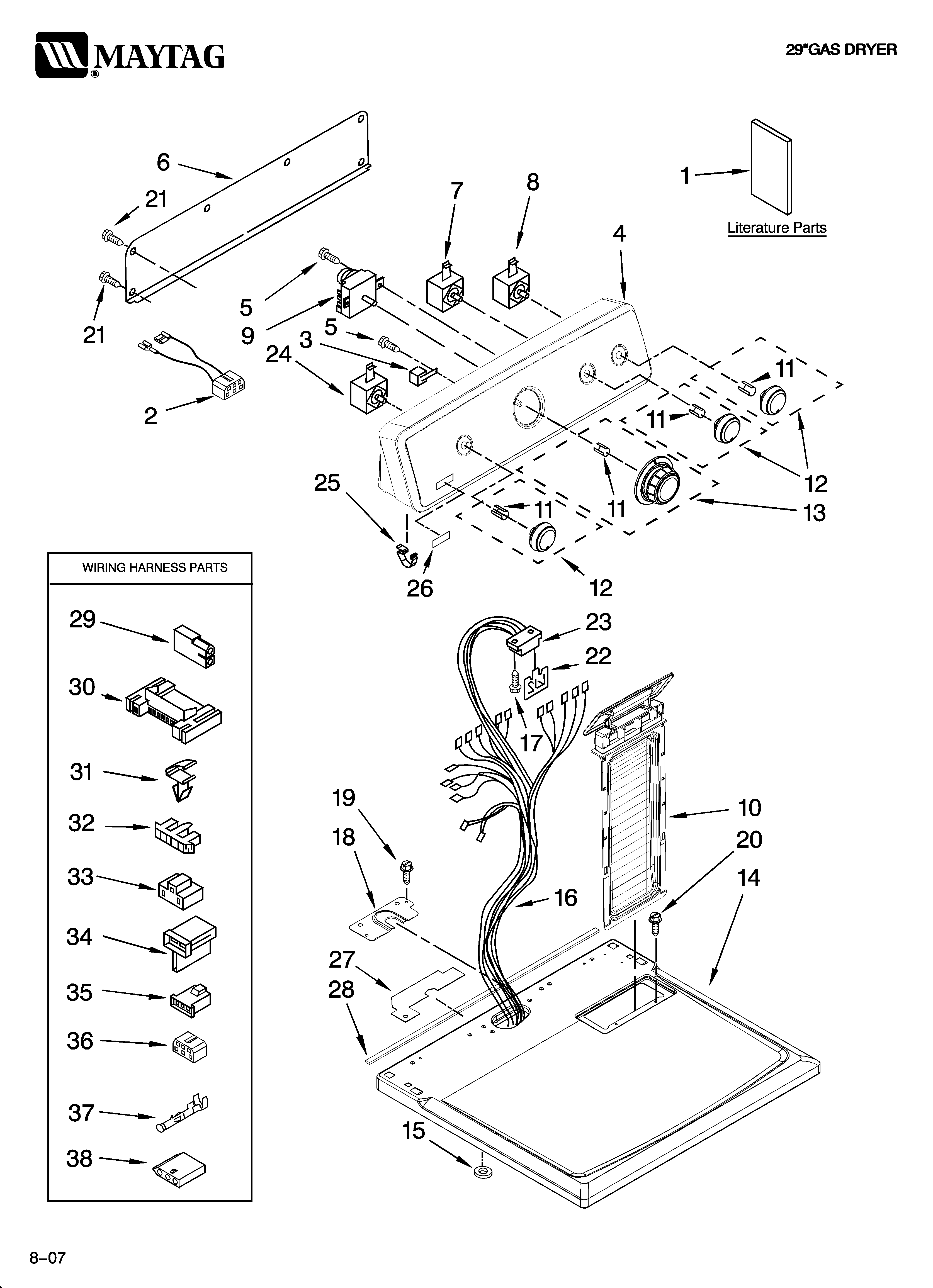 Maytag MGD5805TW0 top and console parts diagram