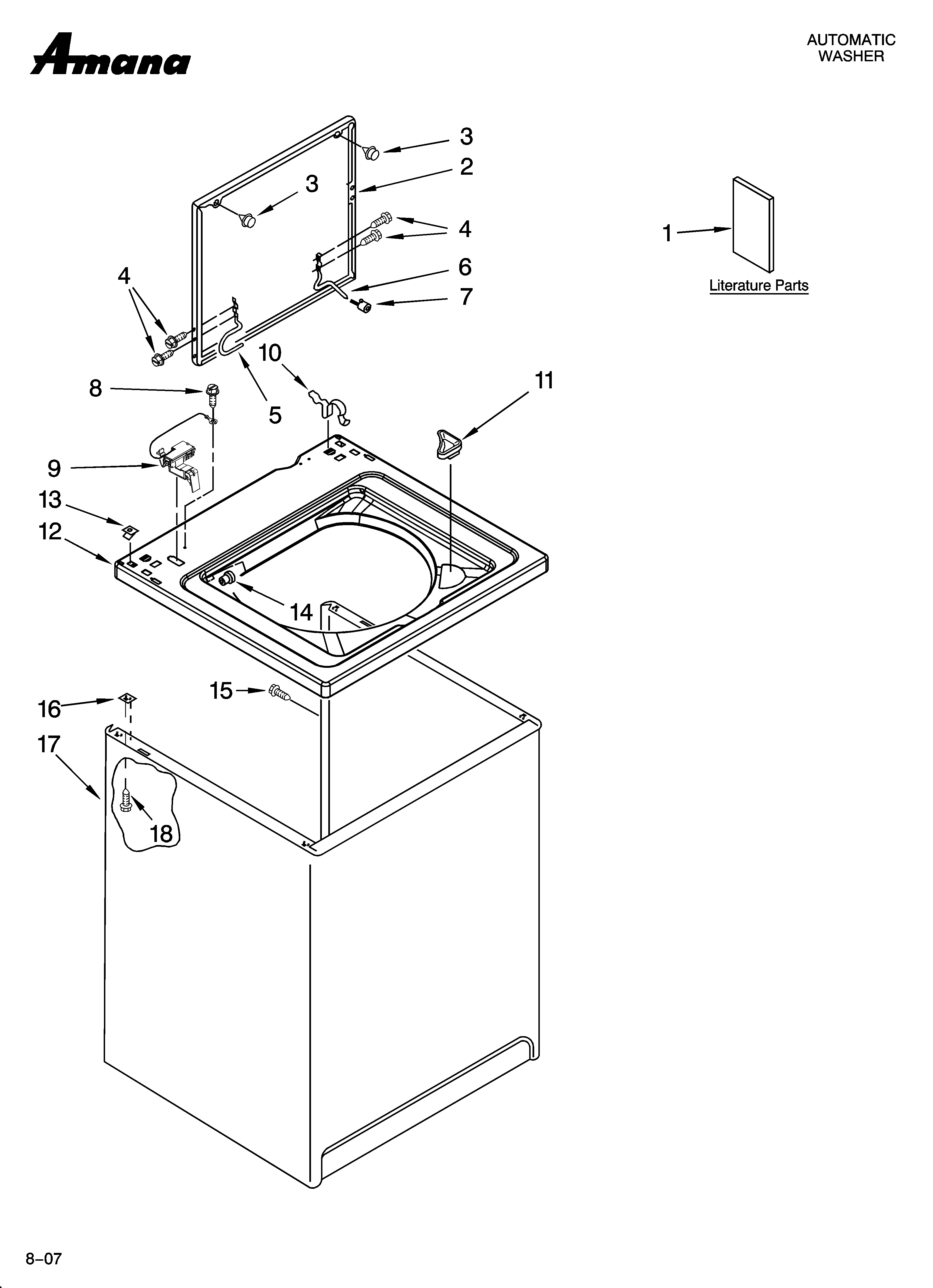 Amana NTW5205TQ0 top and cabinet parts diagram