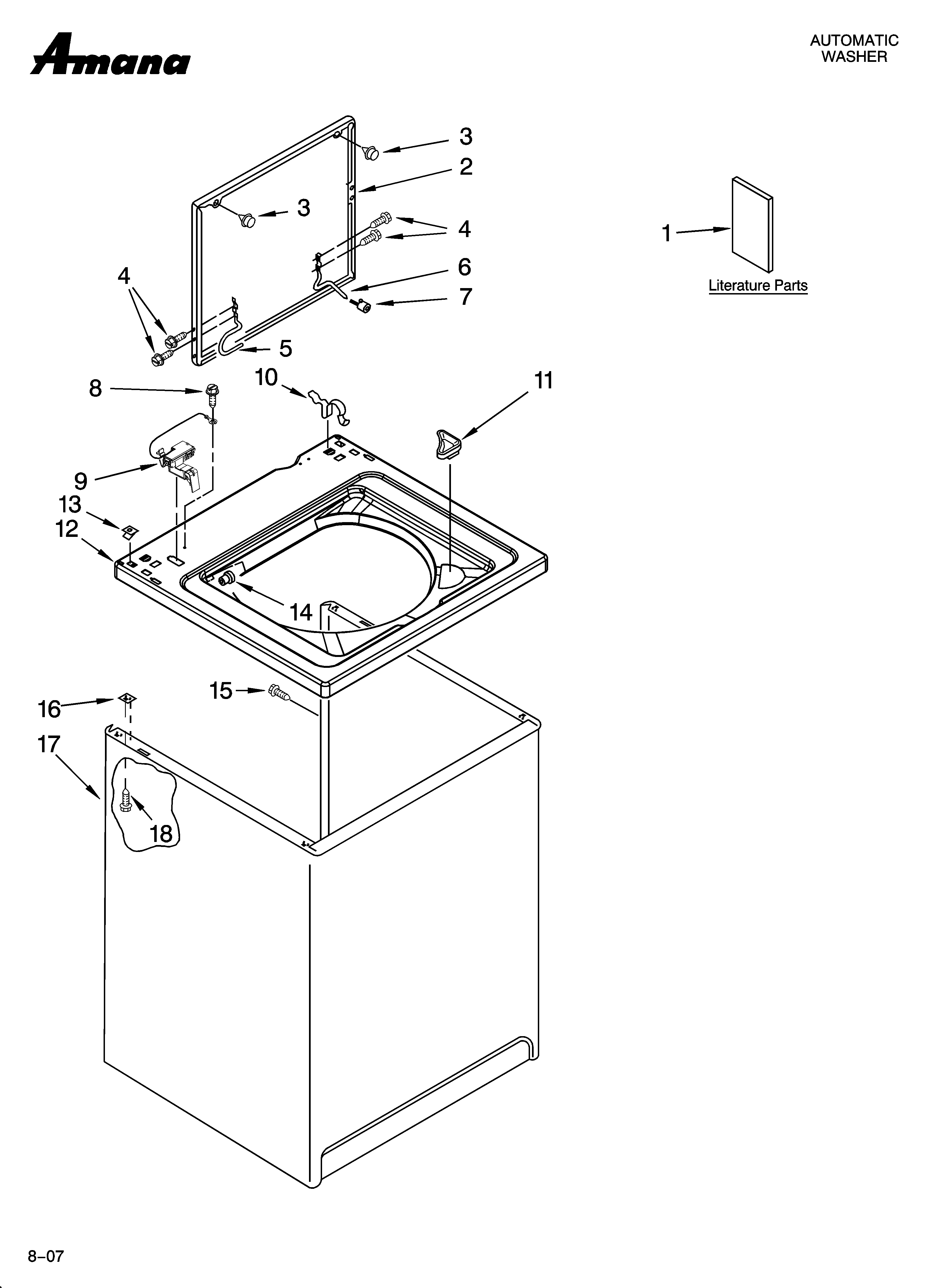 Amana NTW5245TQ1 top and cabinet parts diagram