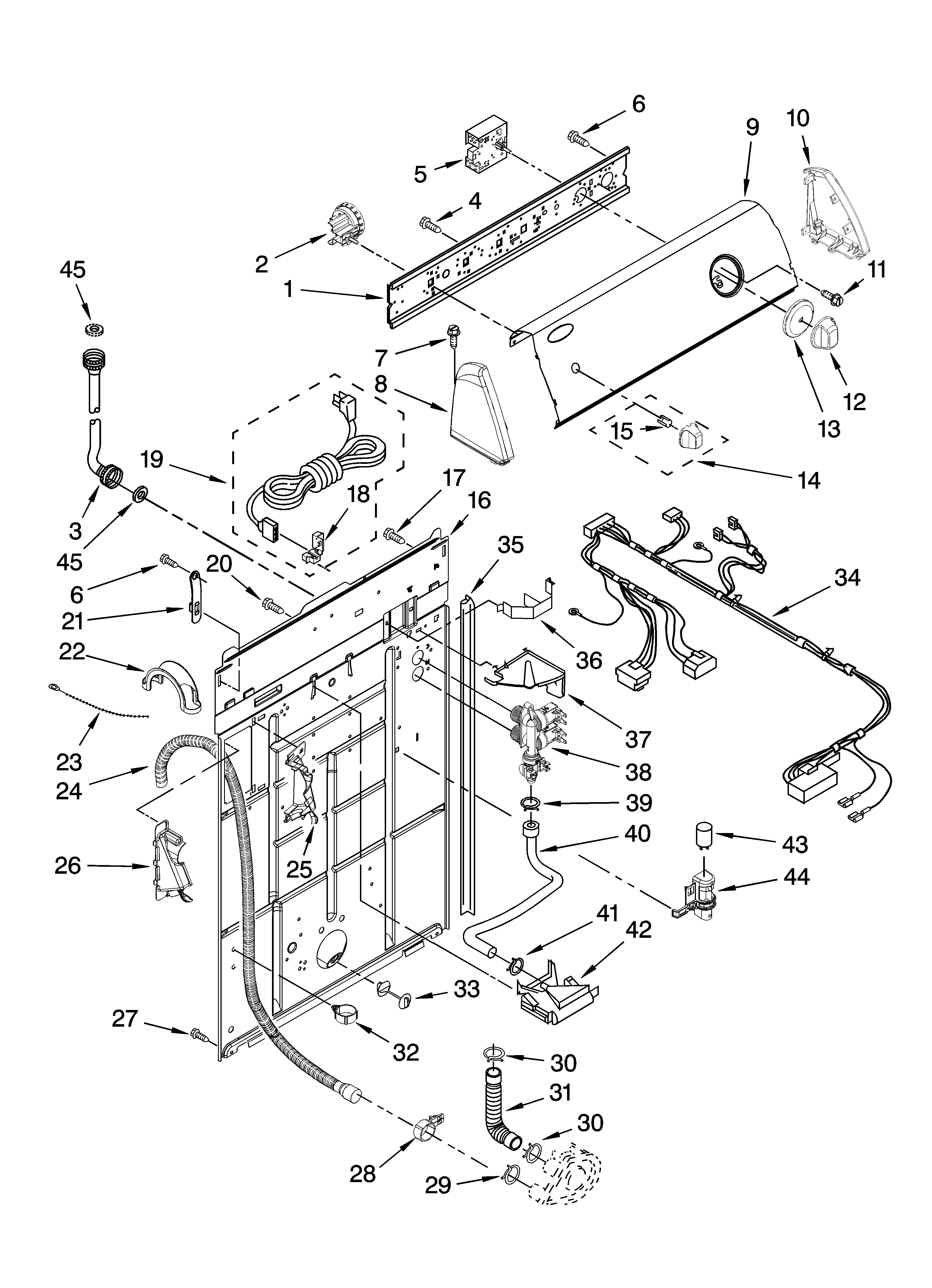 Amana NTW5245TQ1 controls and rear panel parts diagram