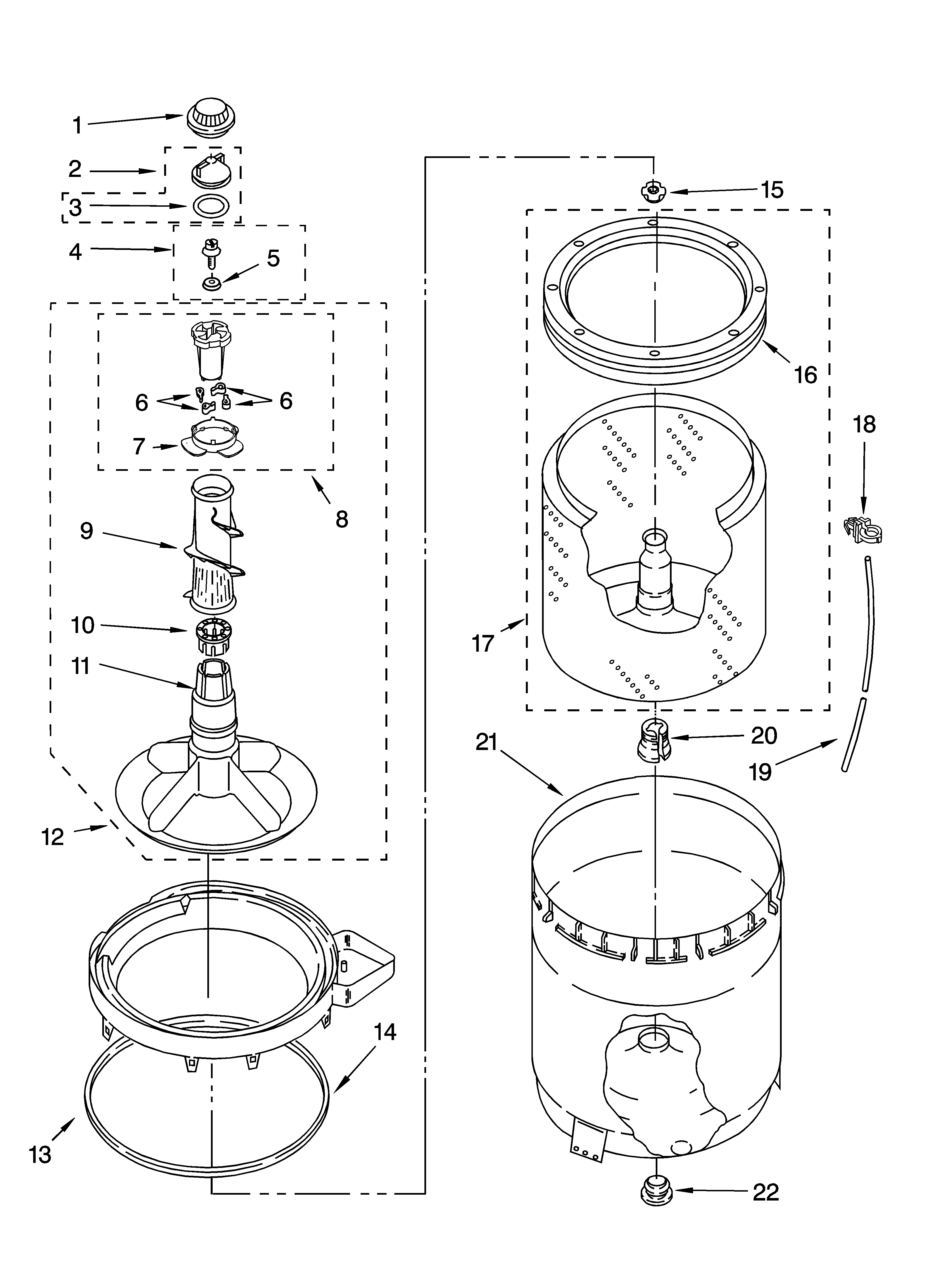 Amana NTW5245TQ1 agitator, basket and tub parts diagram
