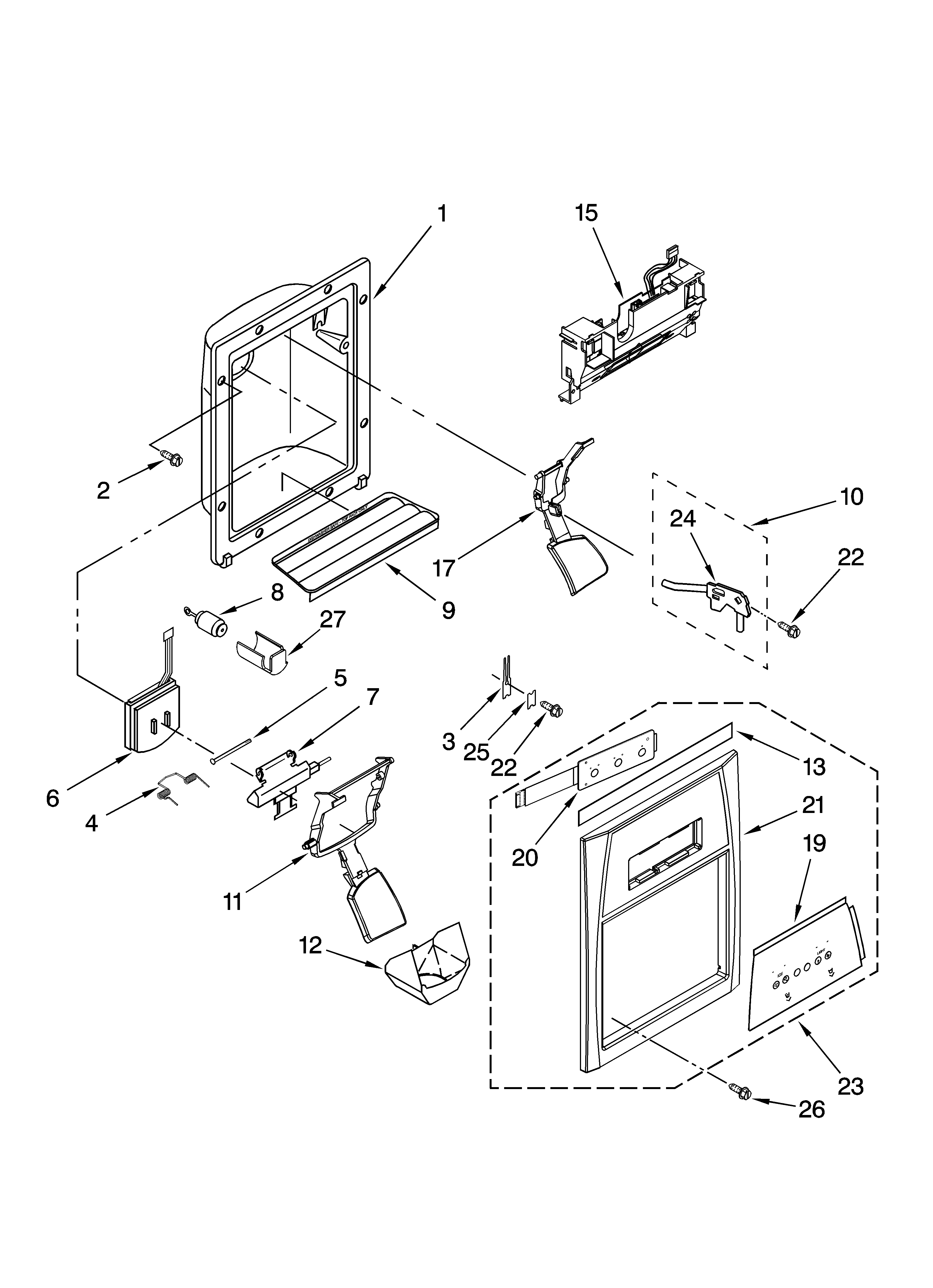 Whirlpool EC3JHAXRS13 dispenser front parts diagram