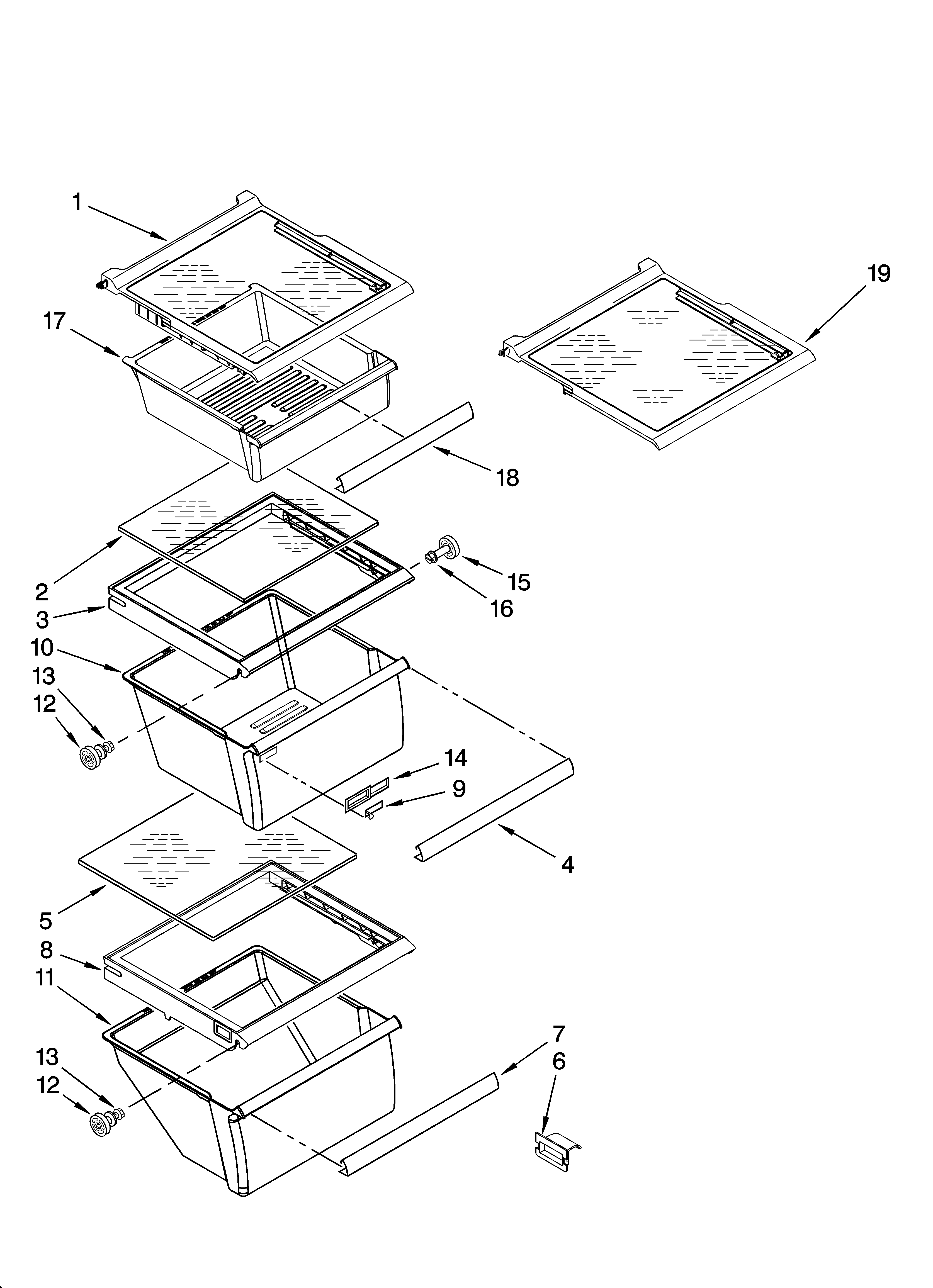 Whirlpool ED5HBEXTL01 refrigerator shelf parts diagram