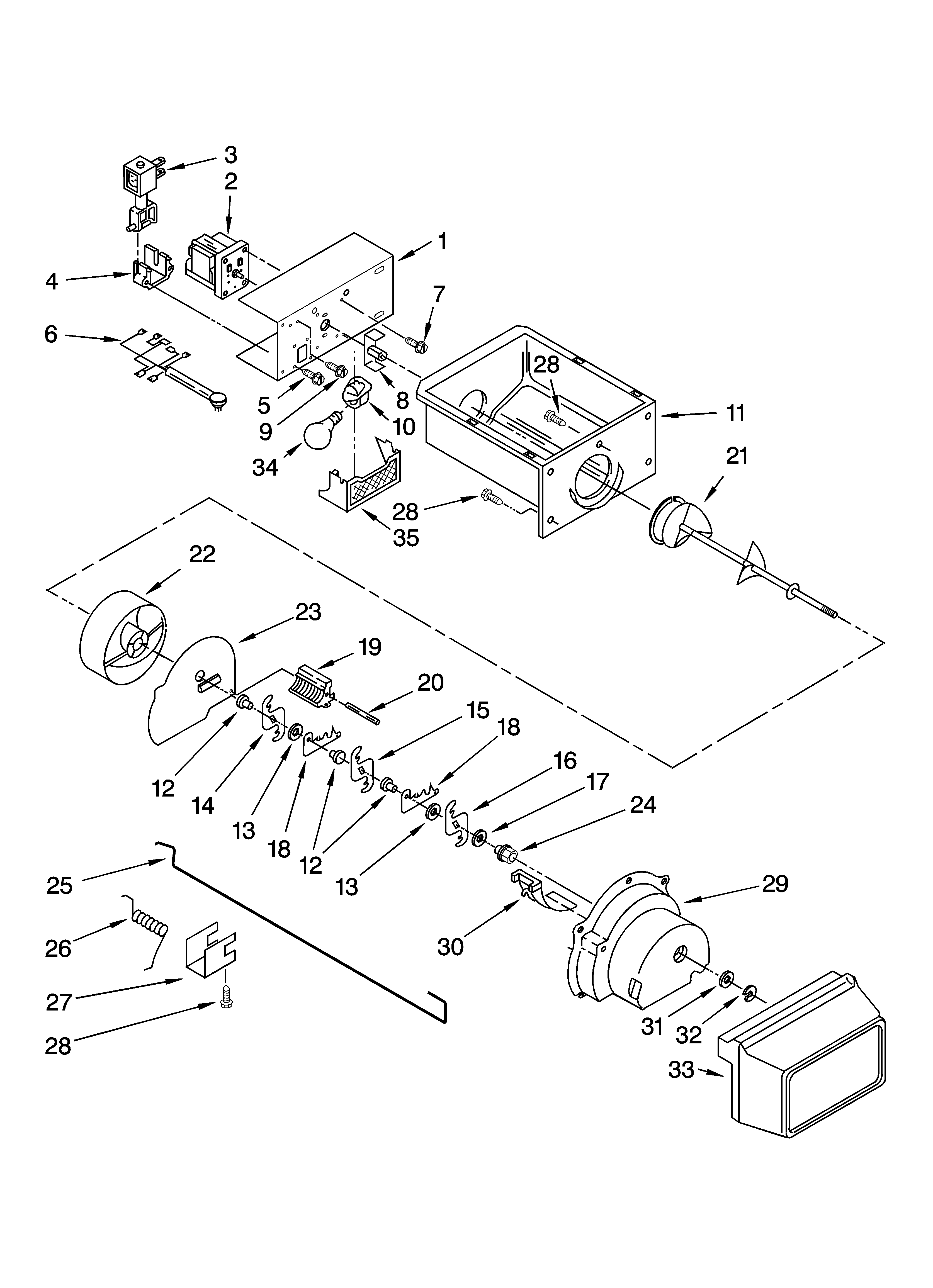 Whirlpool ED5HBEXTL01 motor and ice container parts diagram