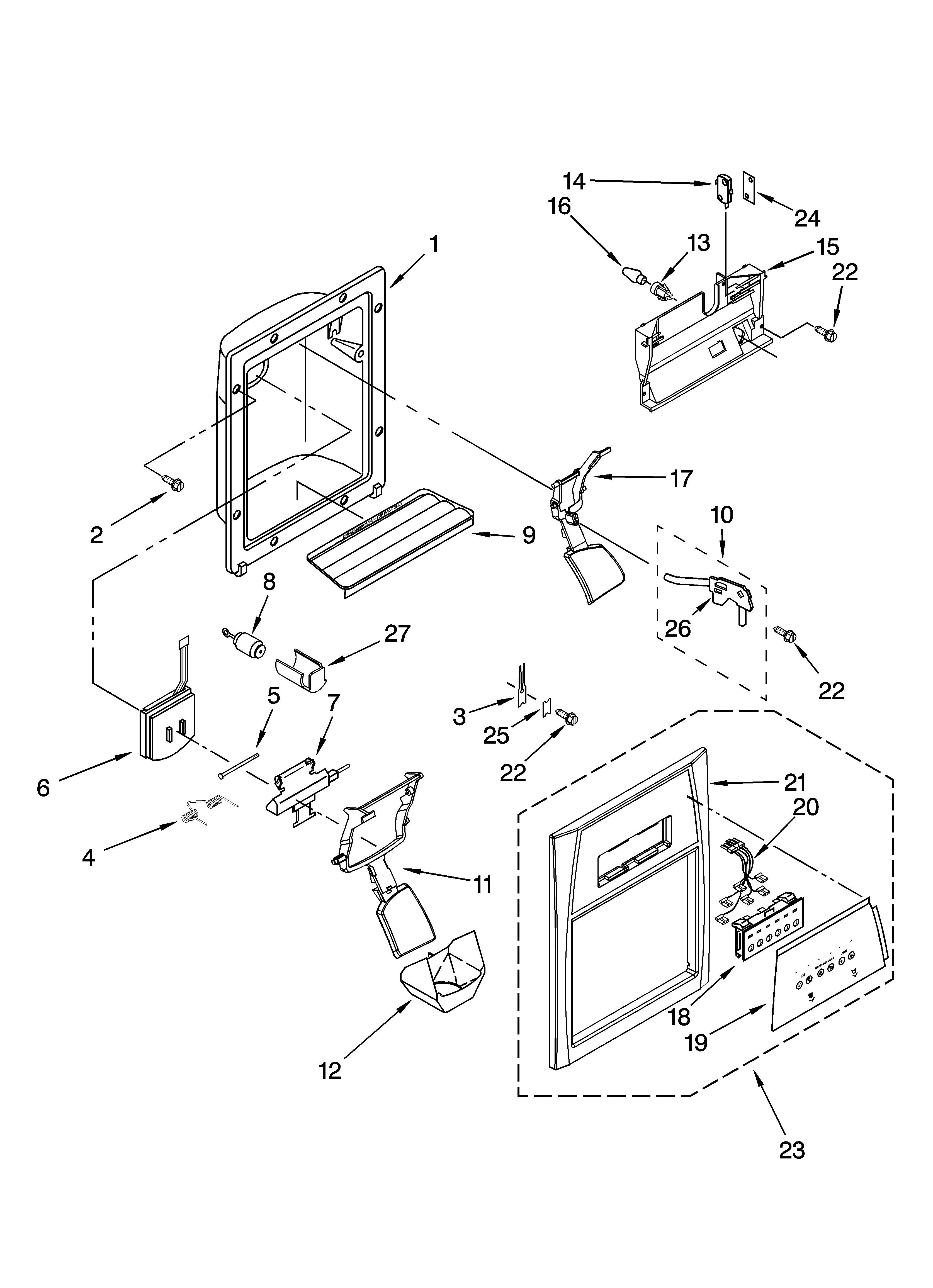 Whirlpool ED5HBEXTL01 dispenser front parts diagram