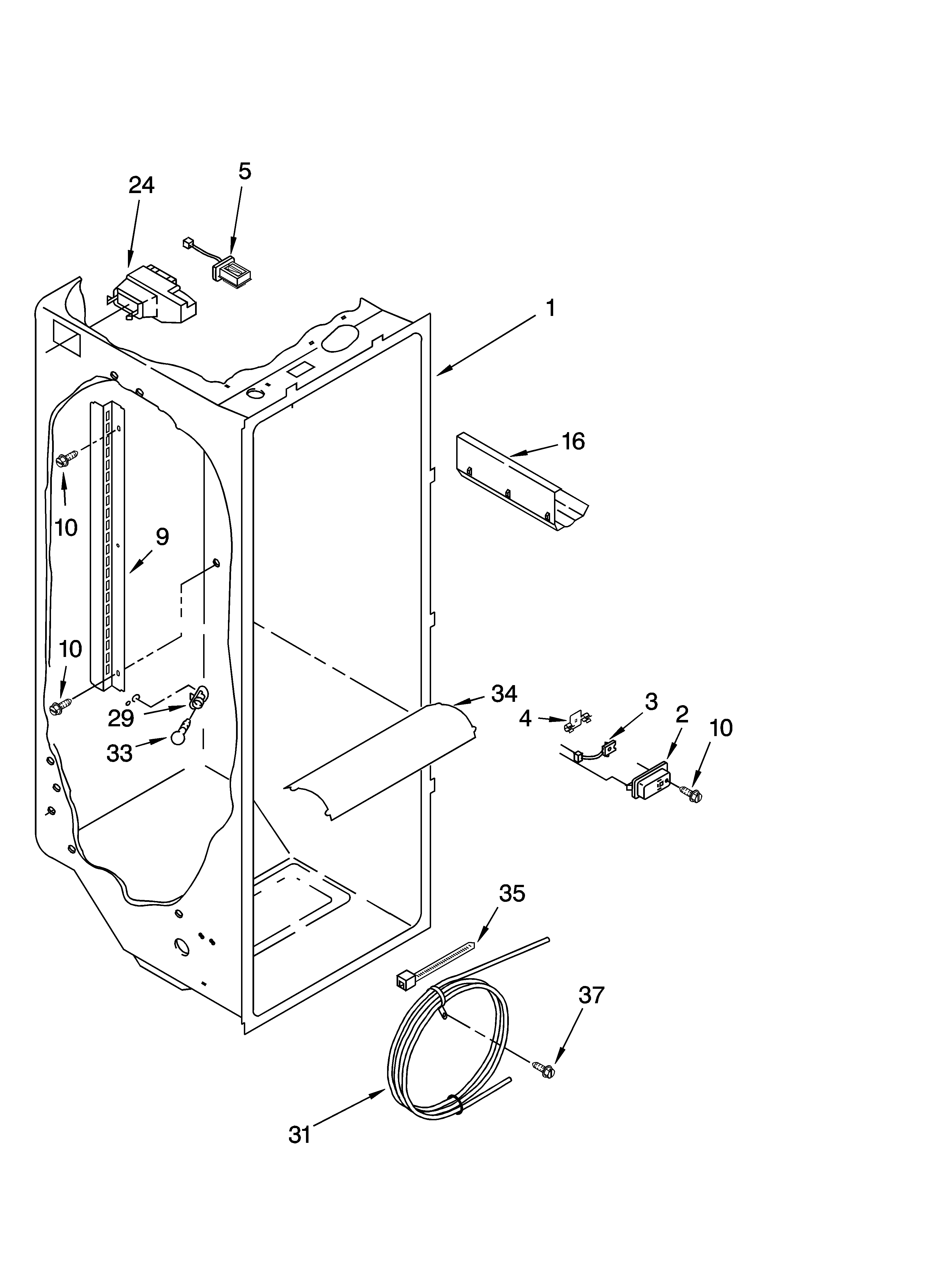 KitchenAid KSBS25FKWH00 refrigerator liner parts diagram
