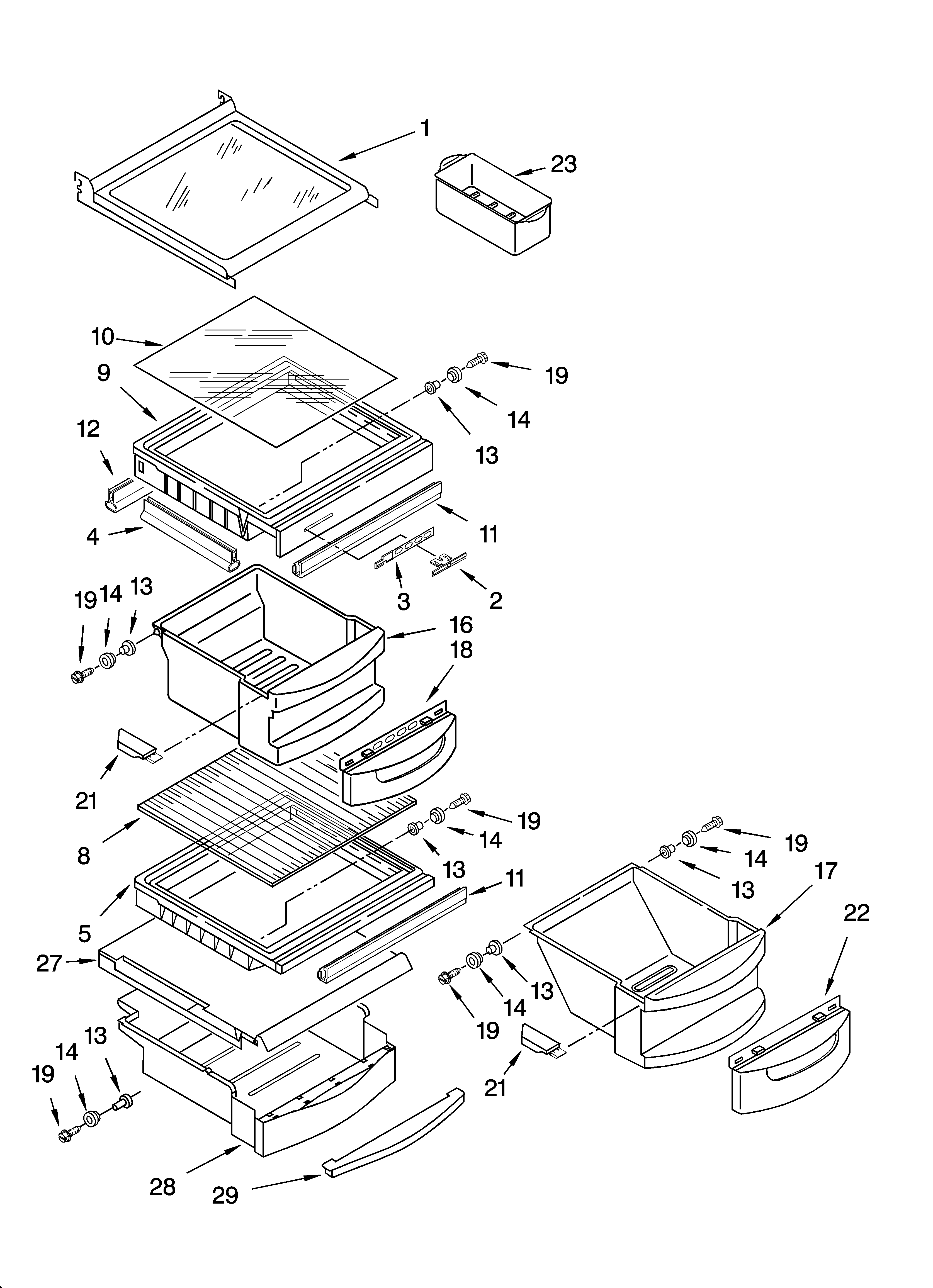KitchenAid KSBS25FKWH00 refrigerator shelf parts diagram