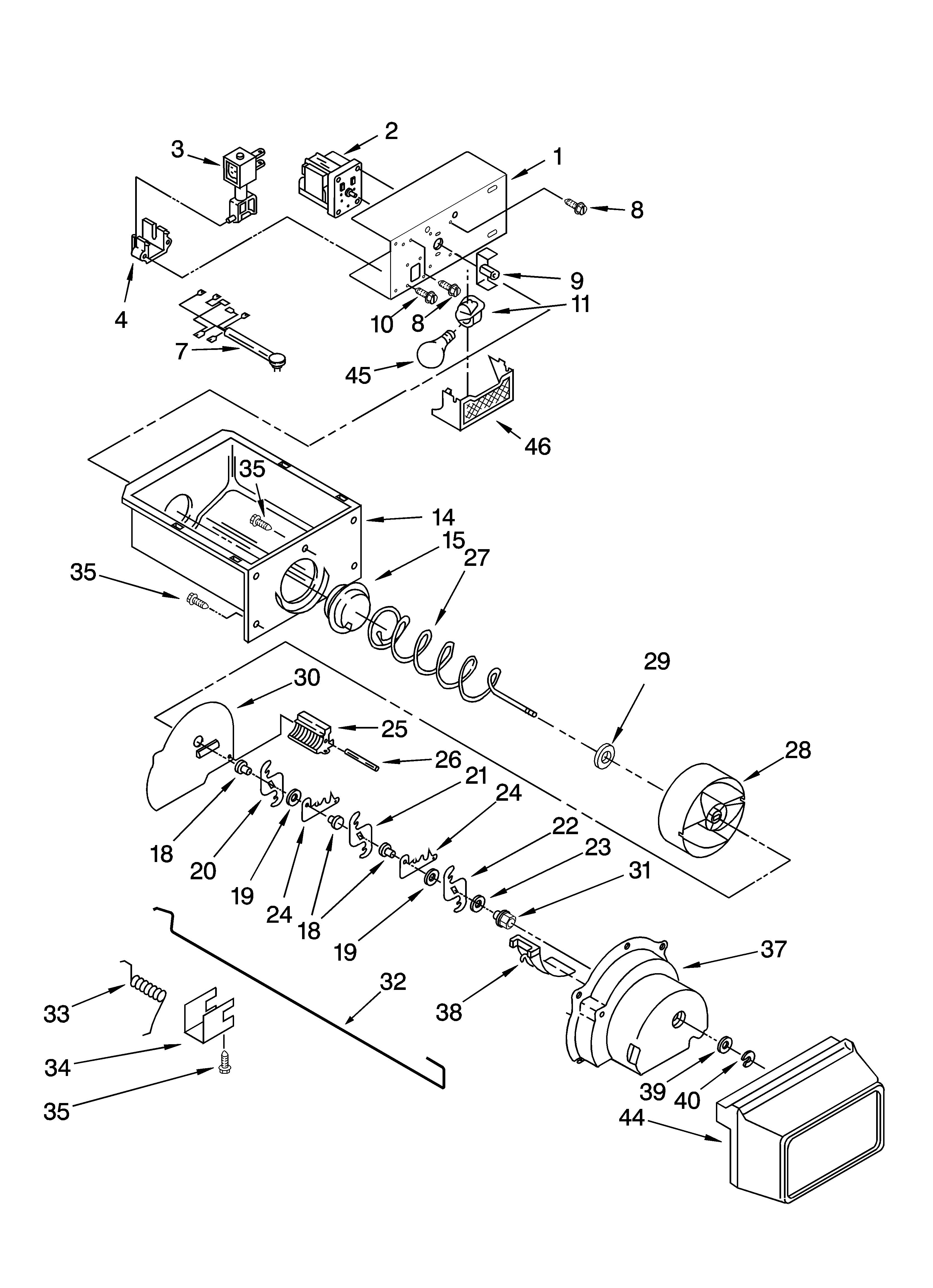KitchenAid KSBS25FKWH00 motor and ice container parts diagram