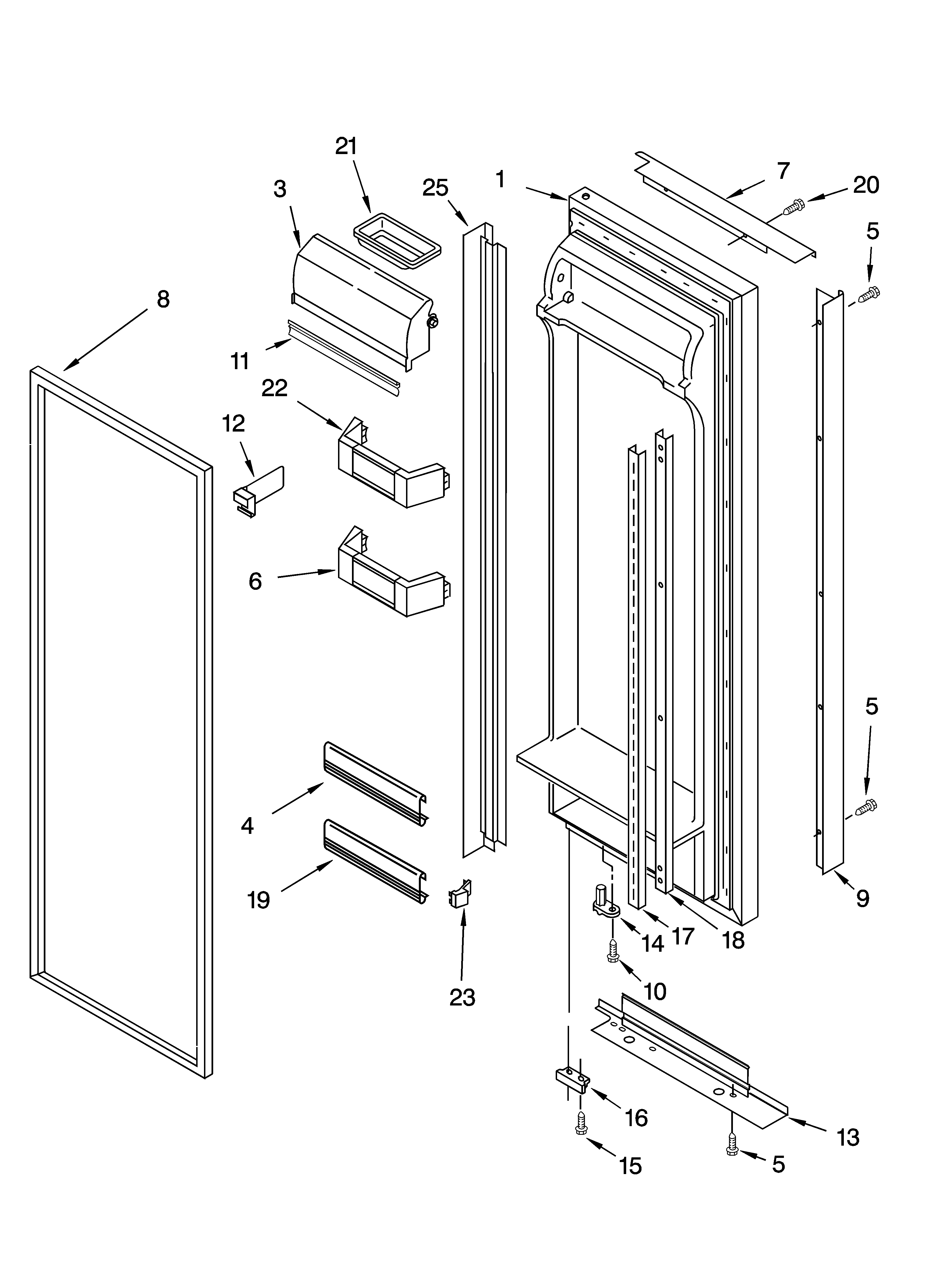 KitchenAid KSBS25FKWH00 refrigerator door parts diagram