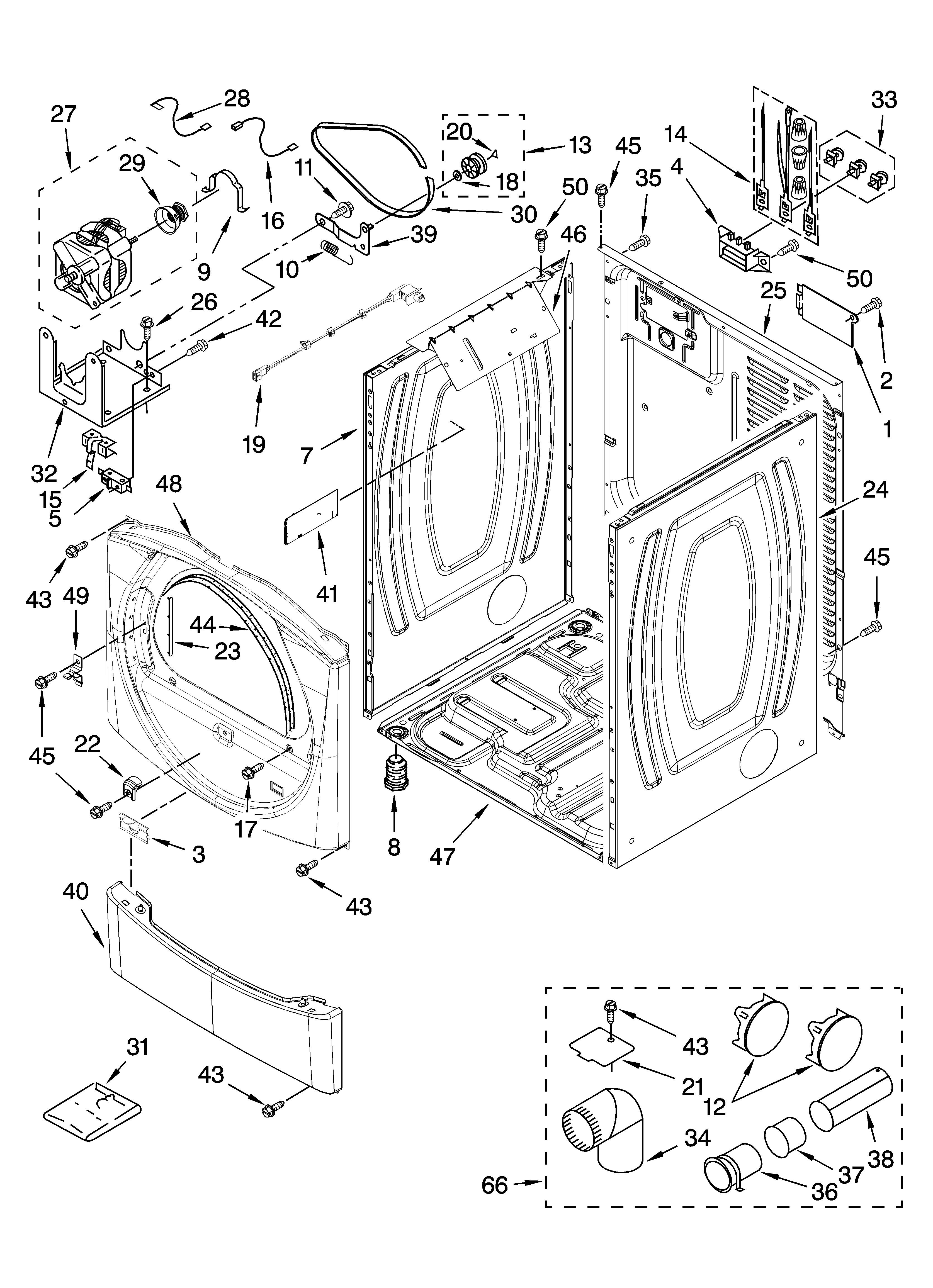 Whirlpool WED8300SW0 cabinet parts diagram