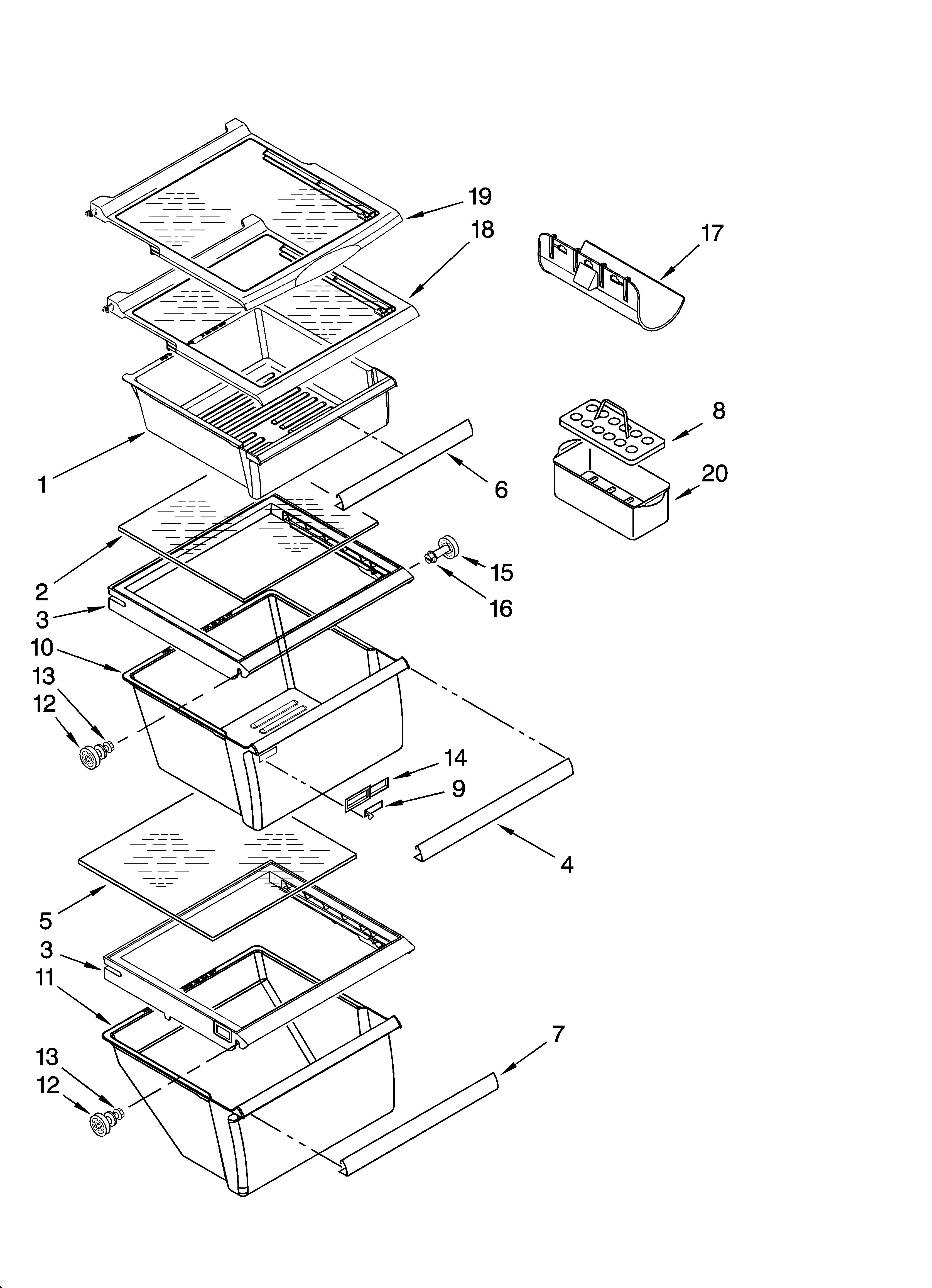 Whirlpool BRS70EMANA00 refrigerator shelf parts diagram