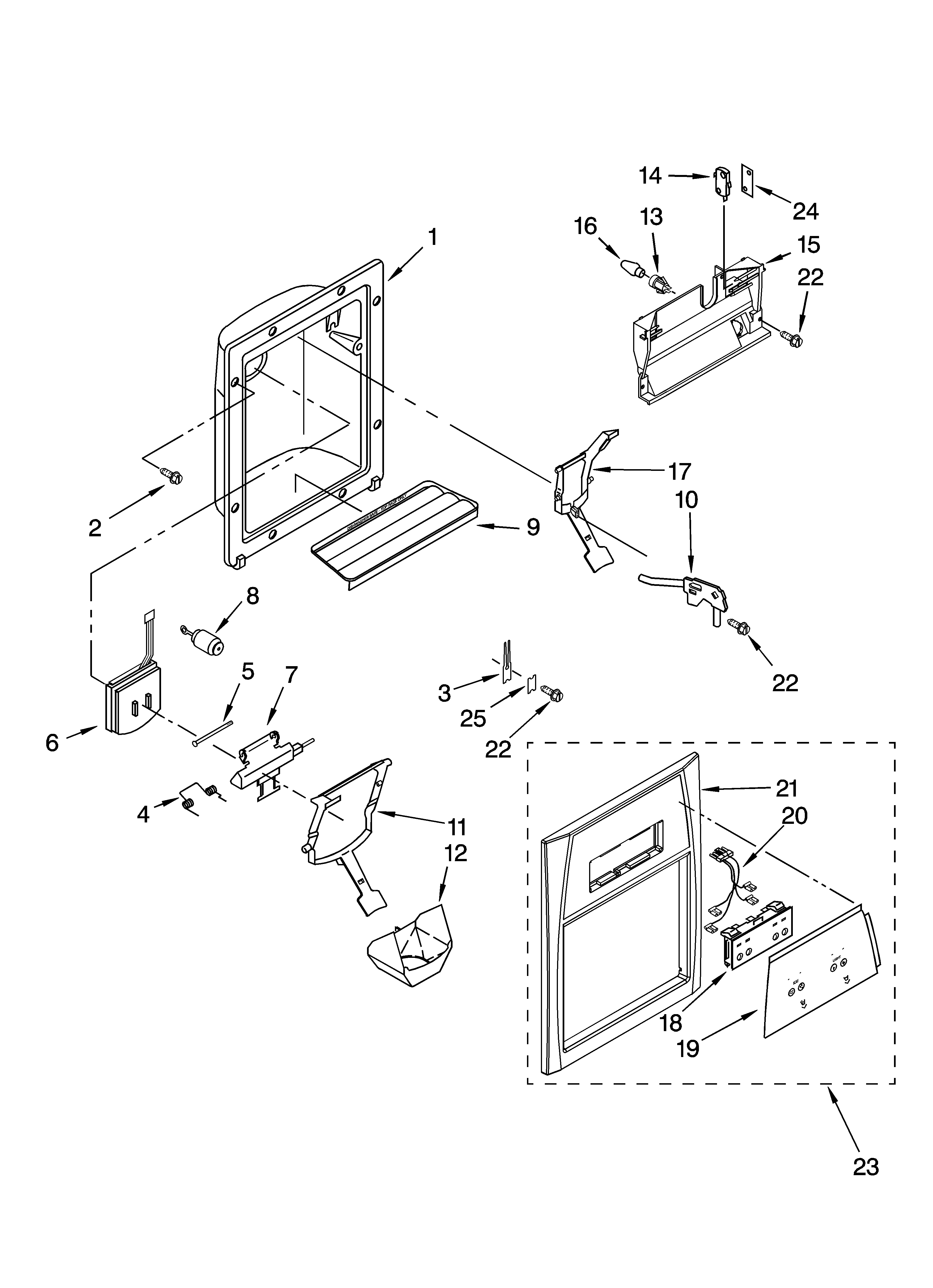 Whirlpool ED2GHGXMB02 dispenser front parts diagram