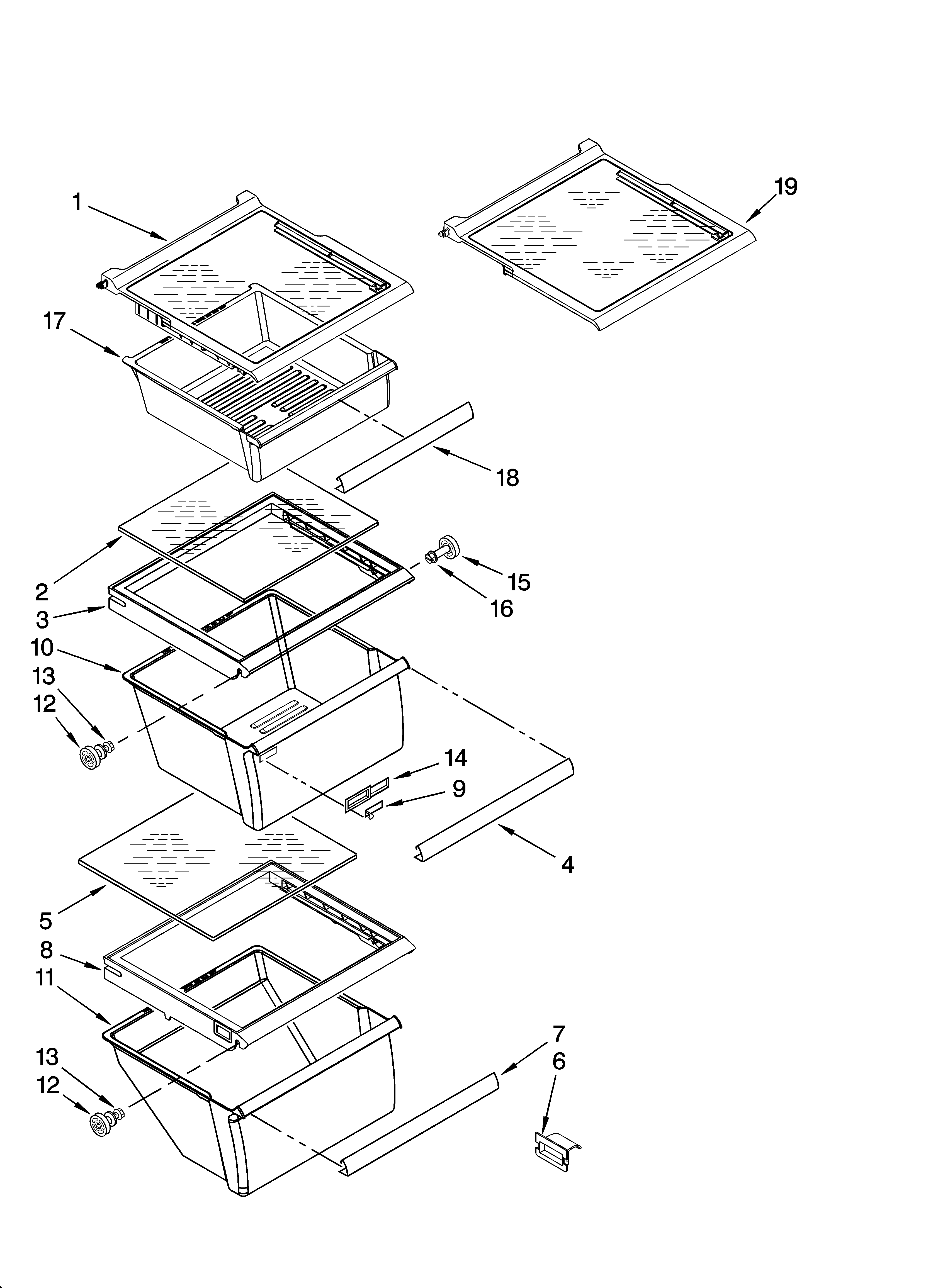 Whirlpool ED2HBEXTS01 refrigerator shelf parts diagram
