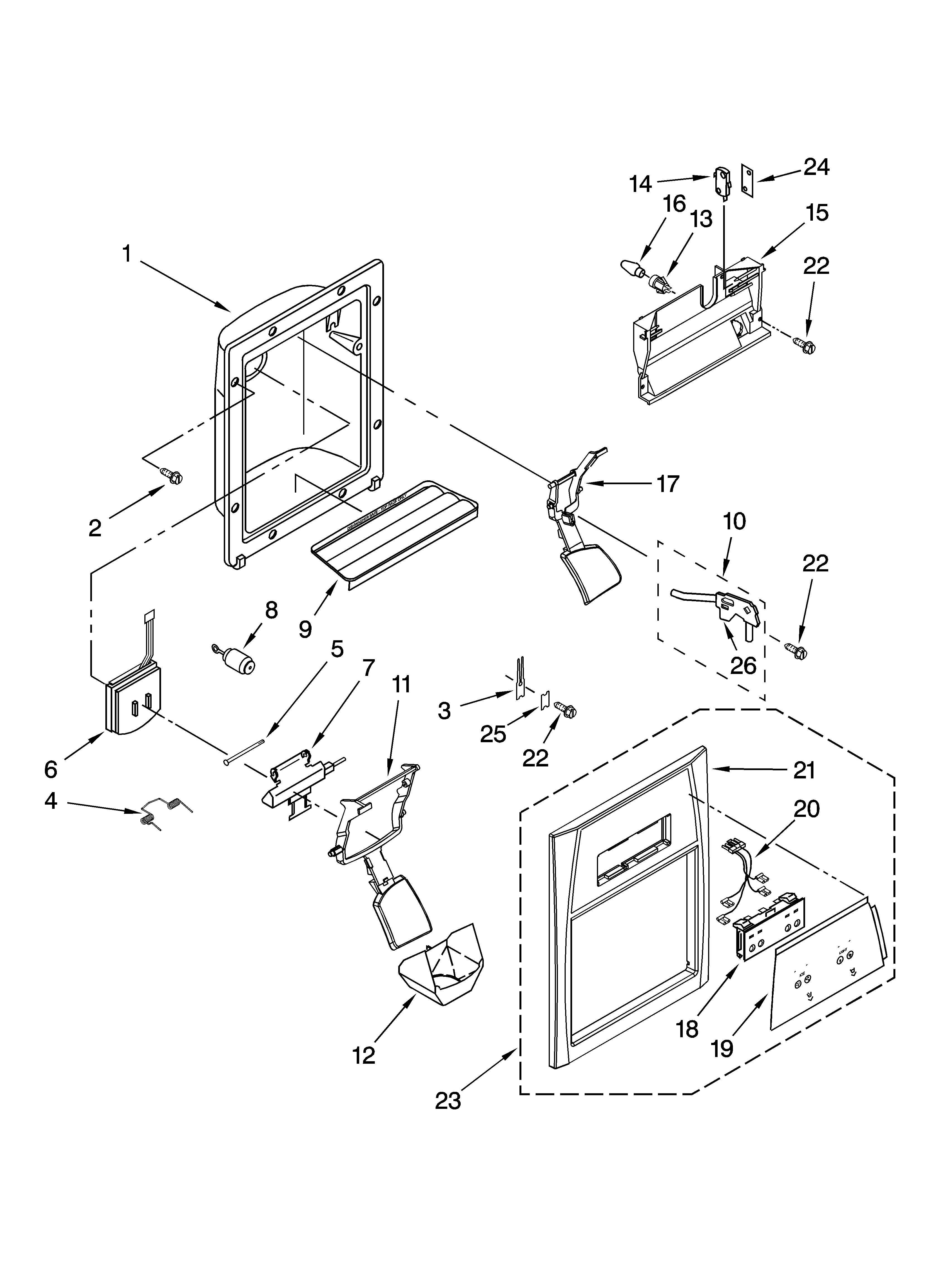 Whirlpool ED5GTGXNB12 dispenser front parts diagram