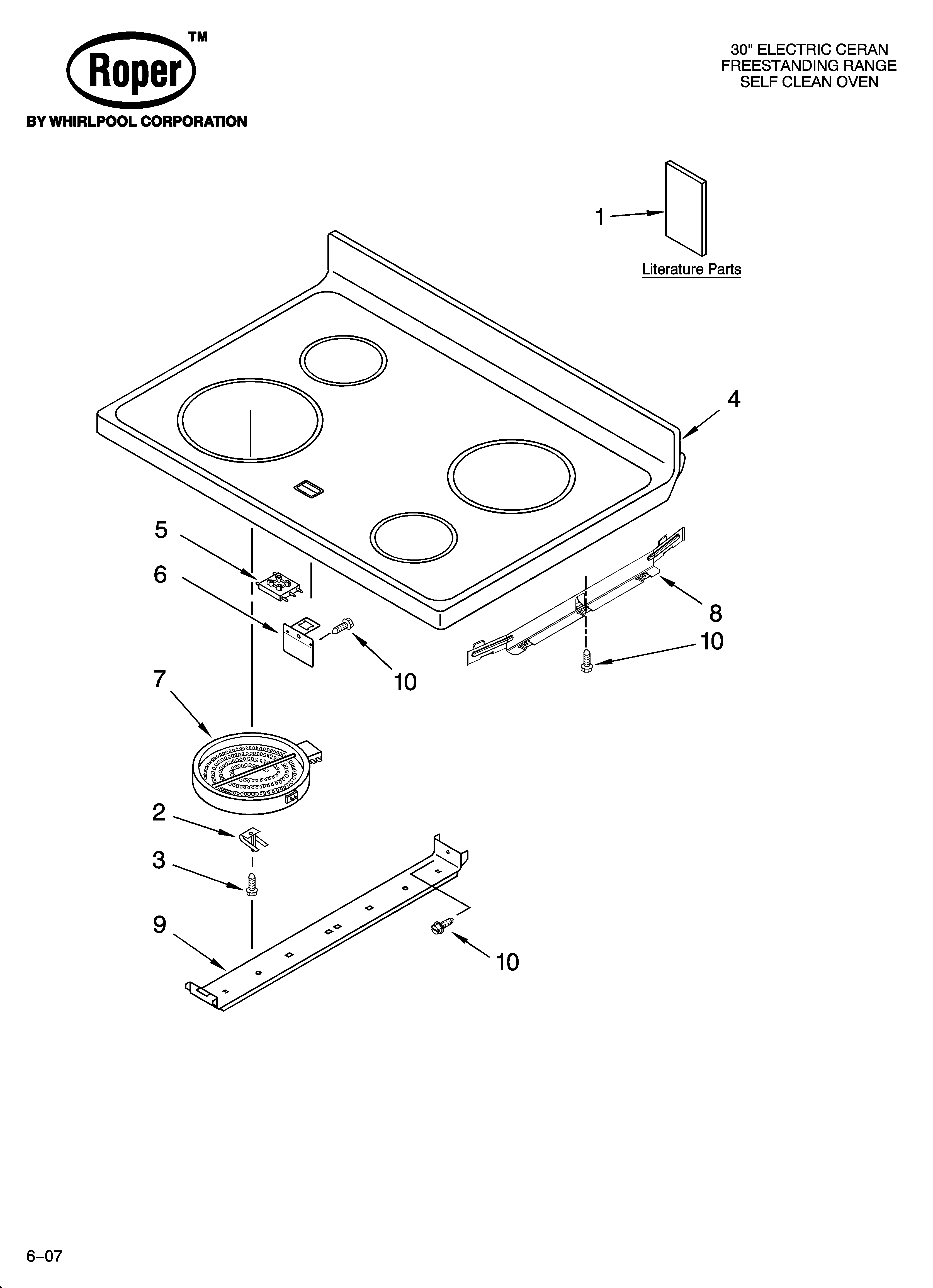 Roper FES355TB0 cooktop parts diagram