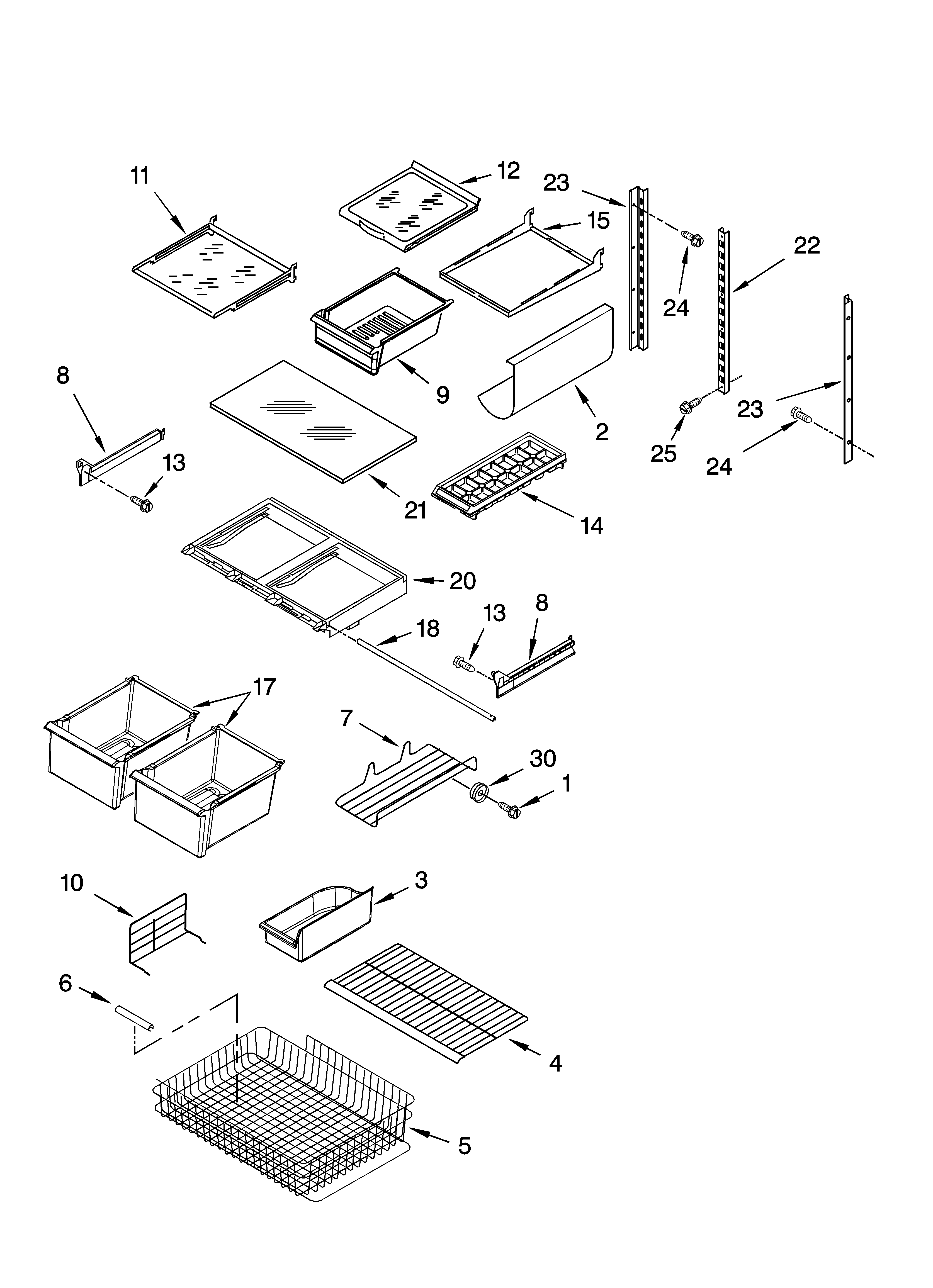 Whirlpool GB2SHKXLQ01 shelf parts, optional parts diagram
