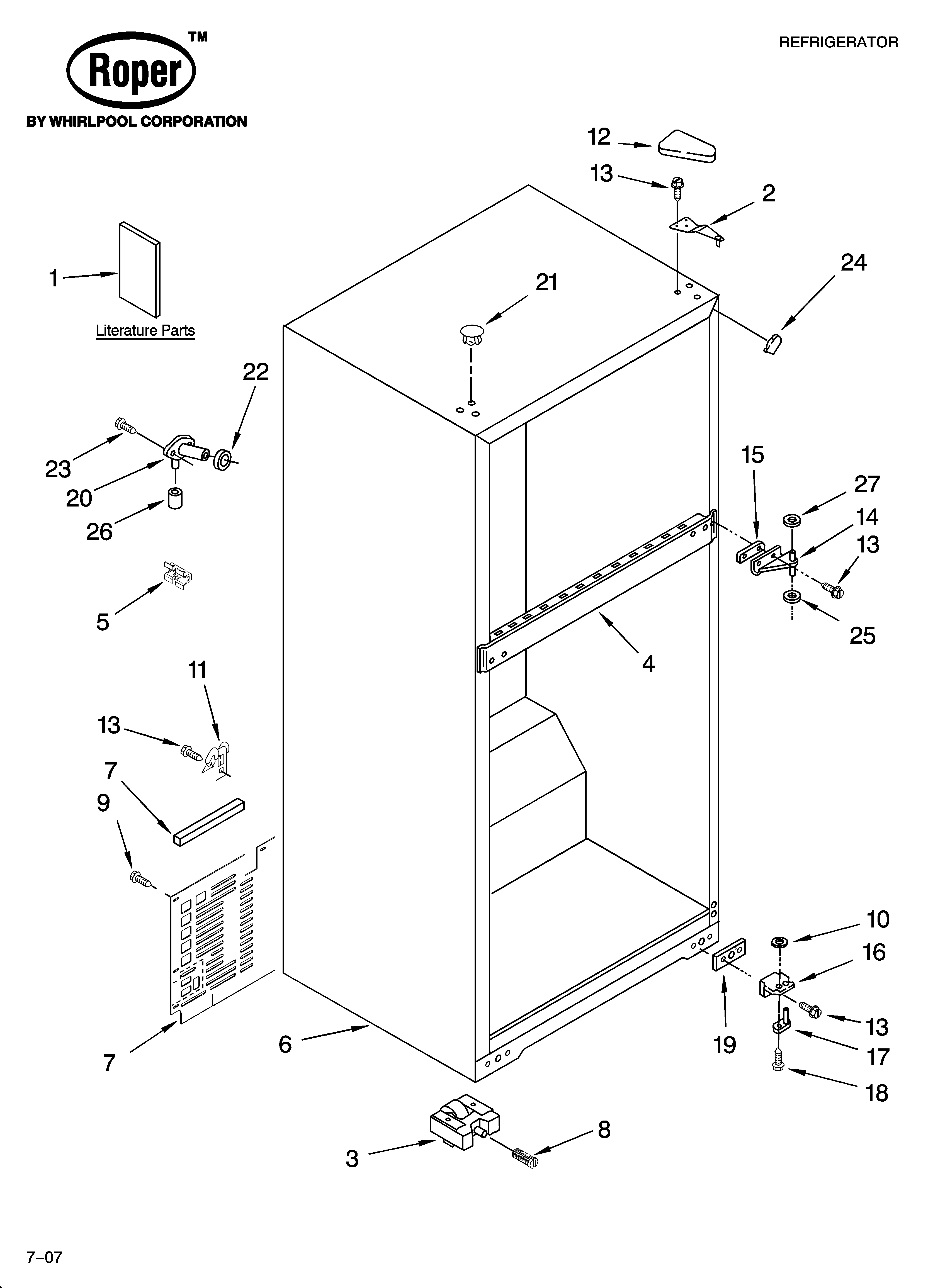 Roper RT18SKXRD02 cabinet parts diagram