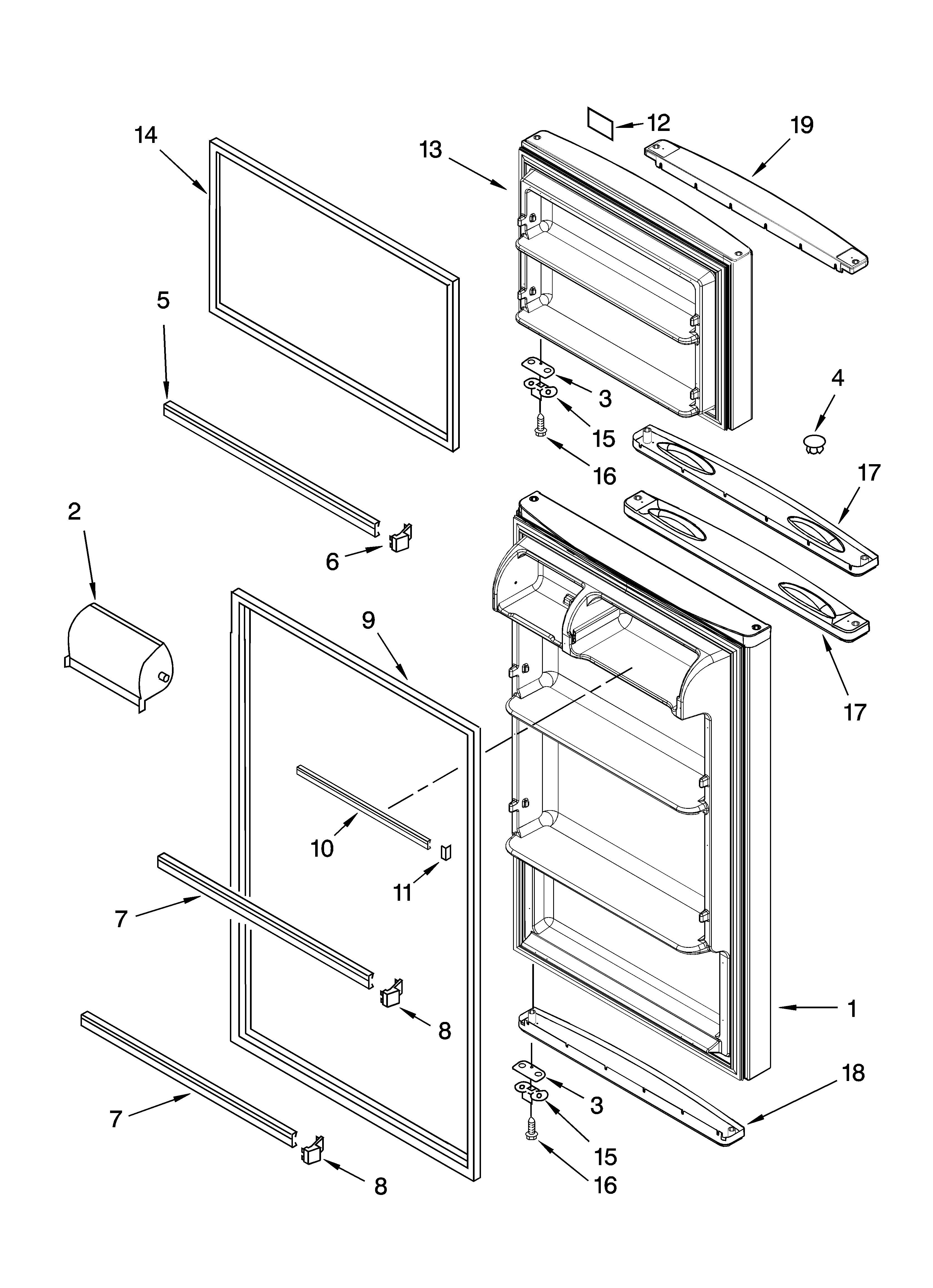 Roper RT18SKXRD02 door parts diagram