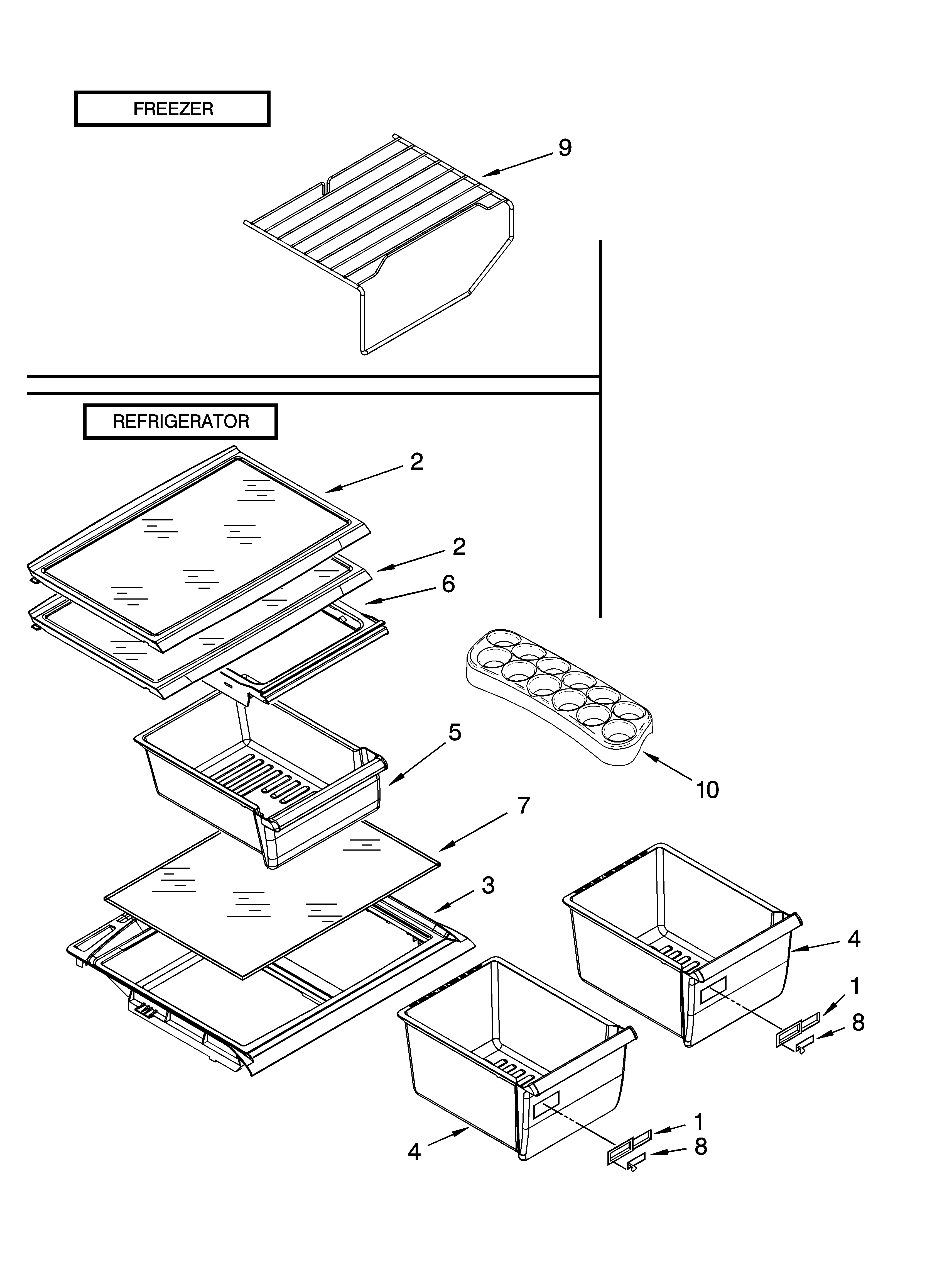 Roper RT18SKXRD02 shelf parts, optional parts diagram