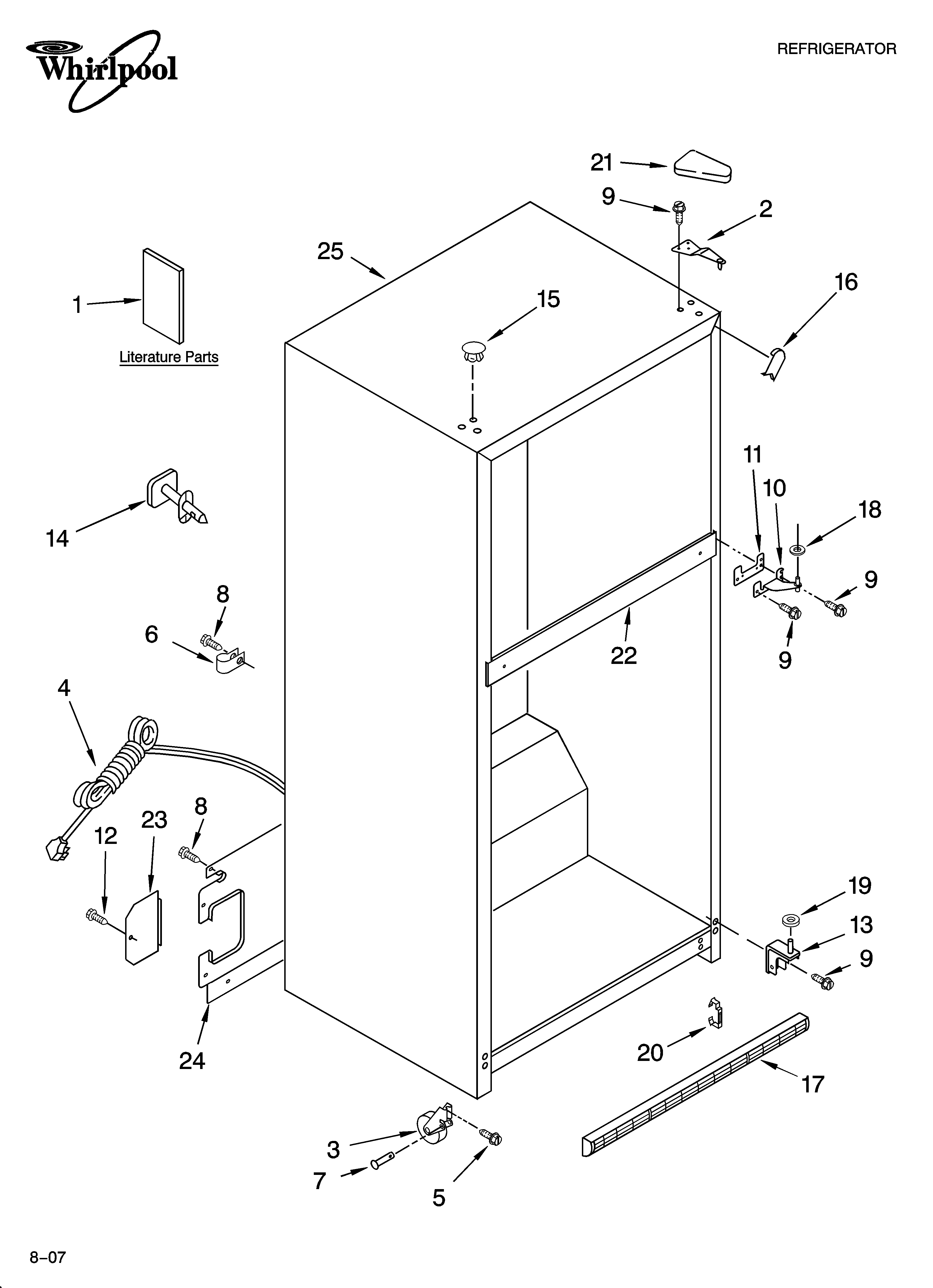 Whirlpool 5GR2SHKXLQ04 cabinet parts diagram