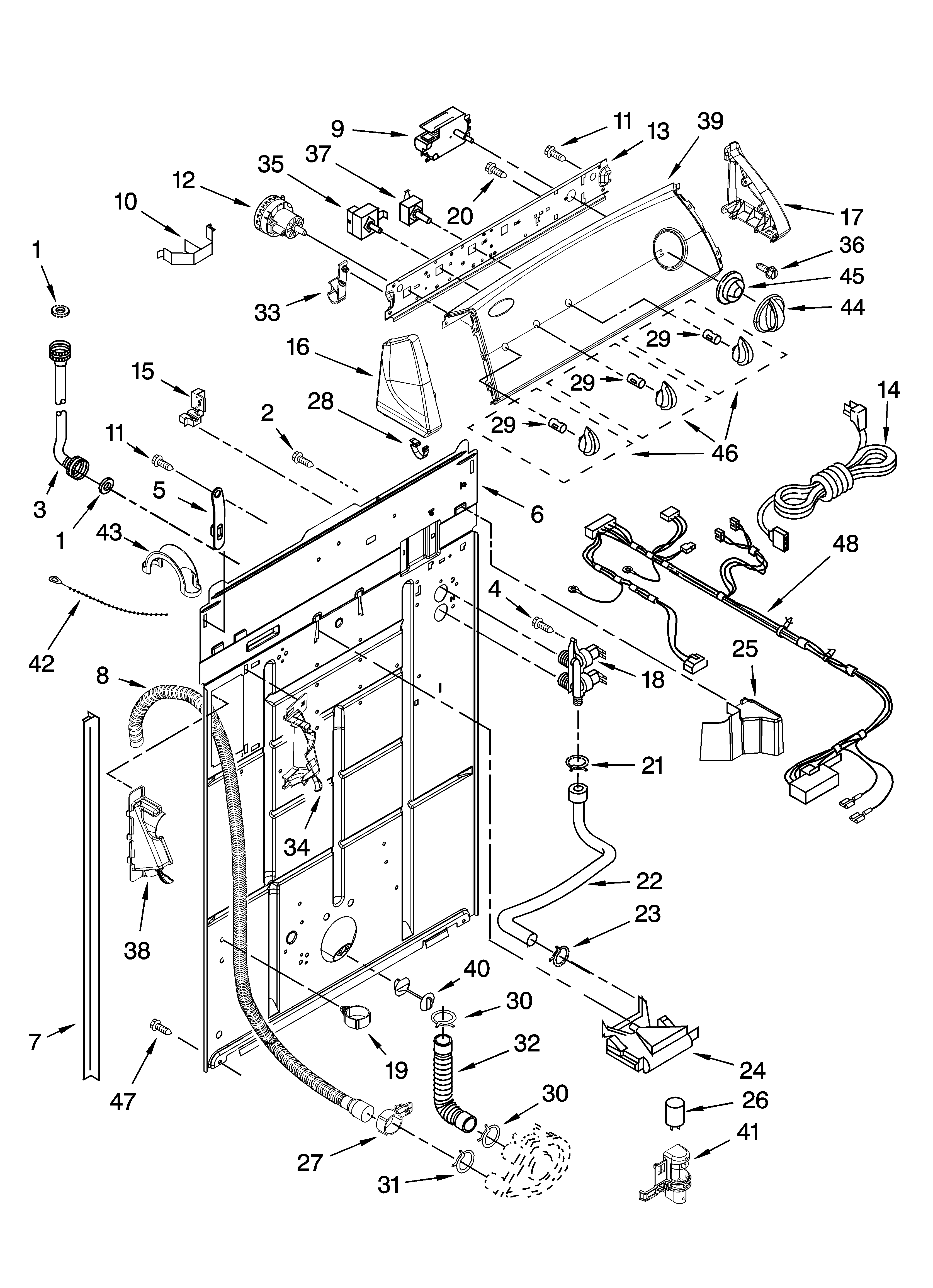 Whirlpool 7MWT96680TT0 controls and rear panel parts diagram