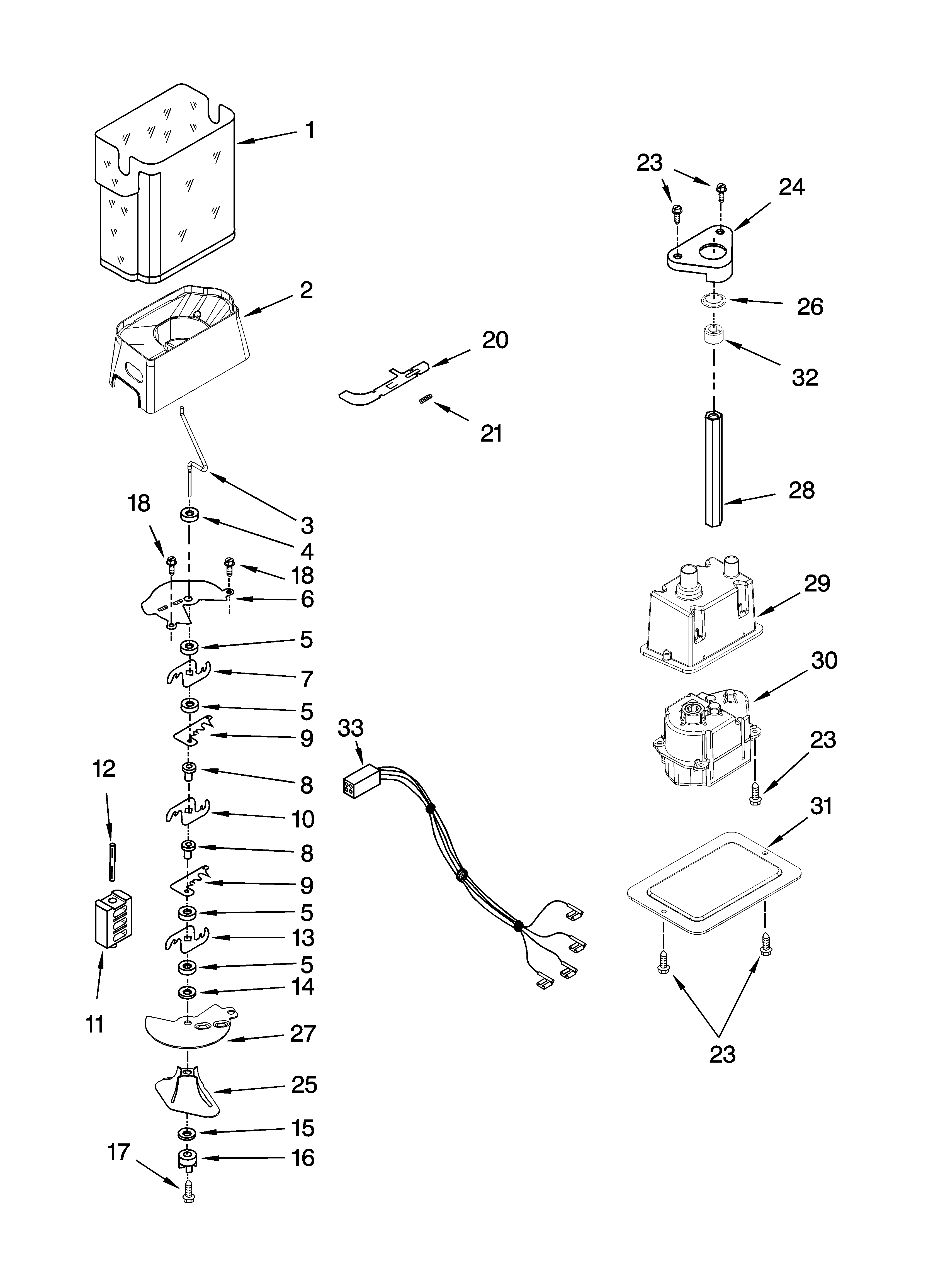 Whirlpool GC5THEXNT03 motor and ice container parts diagram
