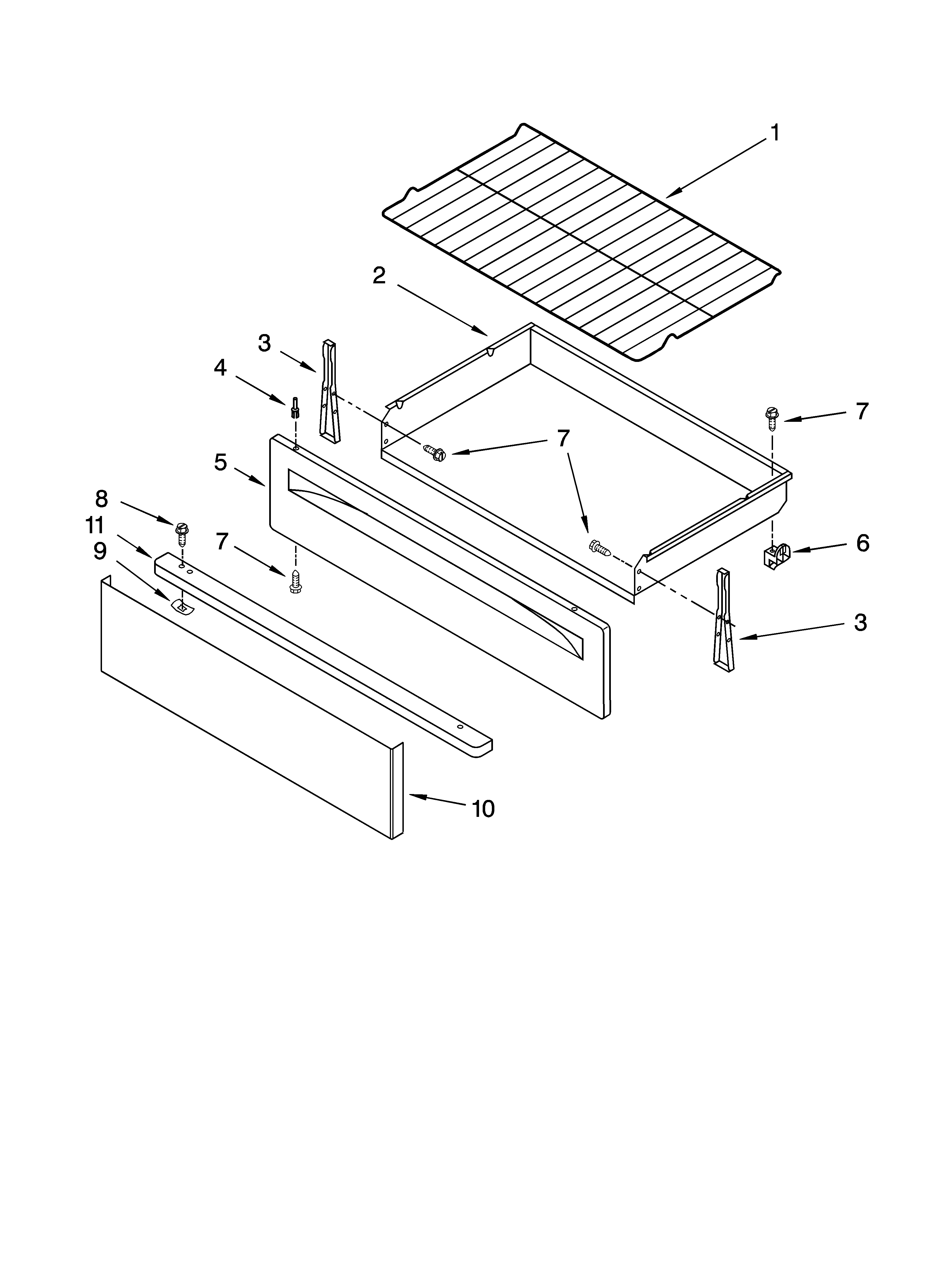 Whirlpool RF214LXTB0 drawer & broiler parts diagram