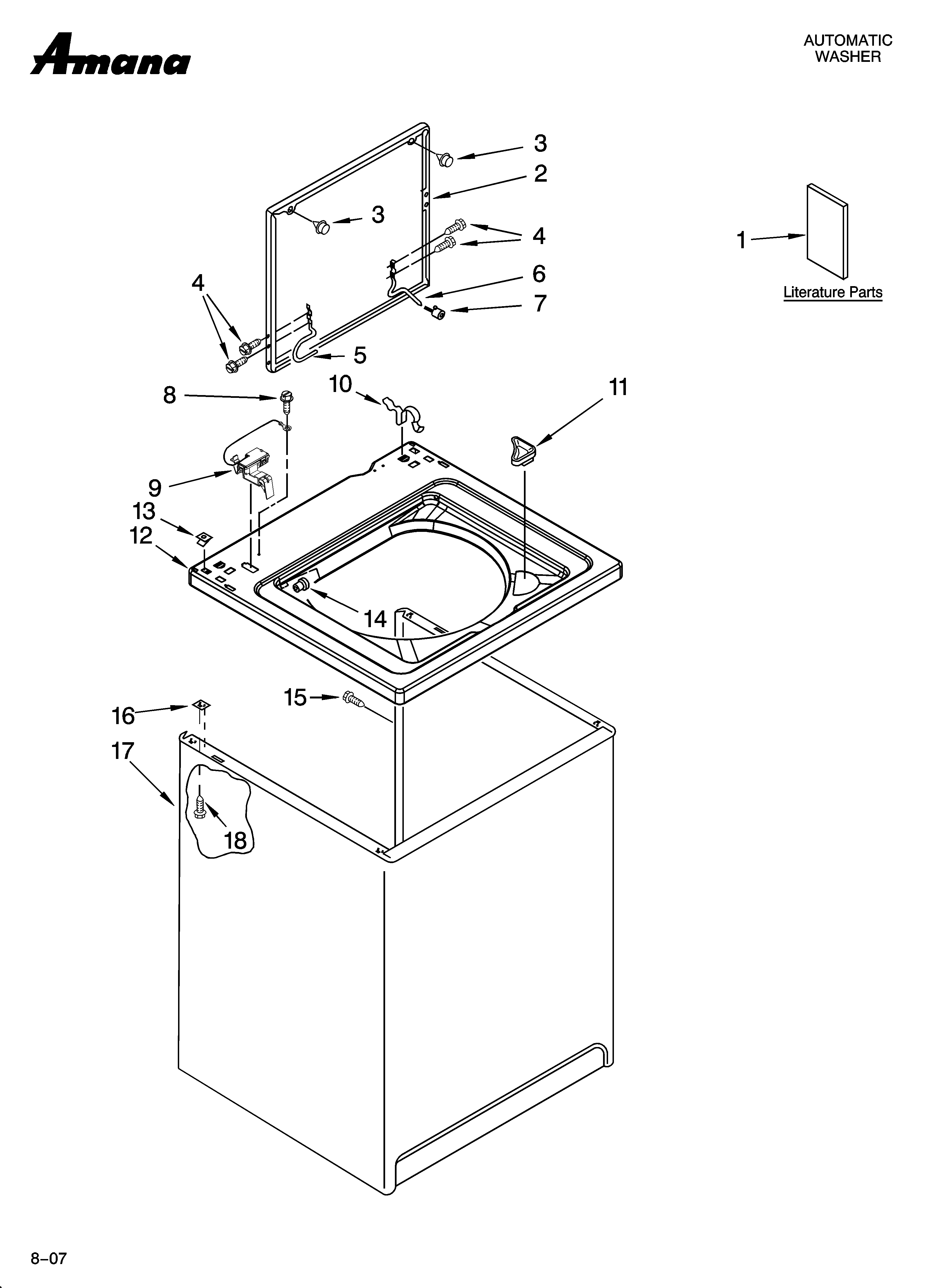 Amana NTW5245TQ0 top and cabinet parts diagram