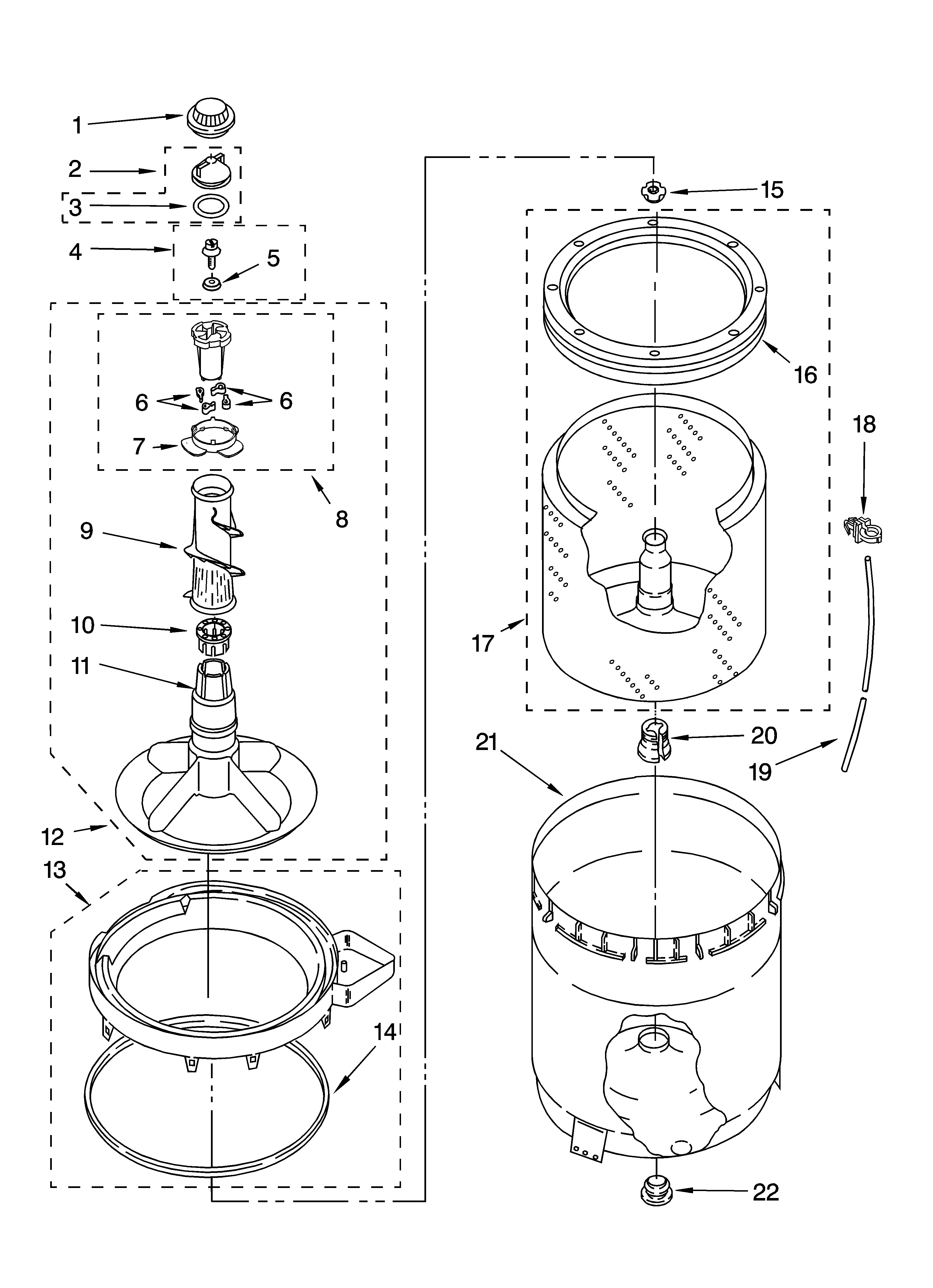 Amana NTW5245TQ0 agitator, basket and tub parts diagram