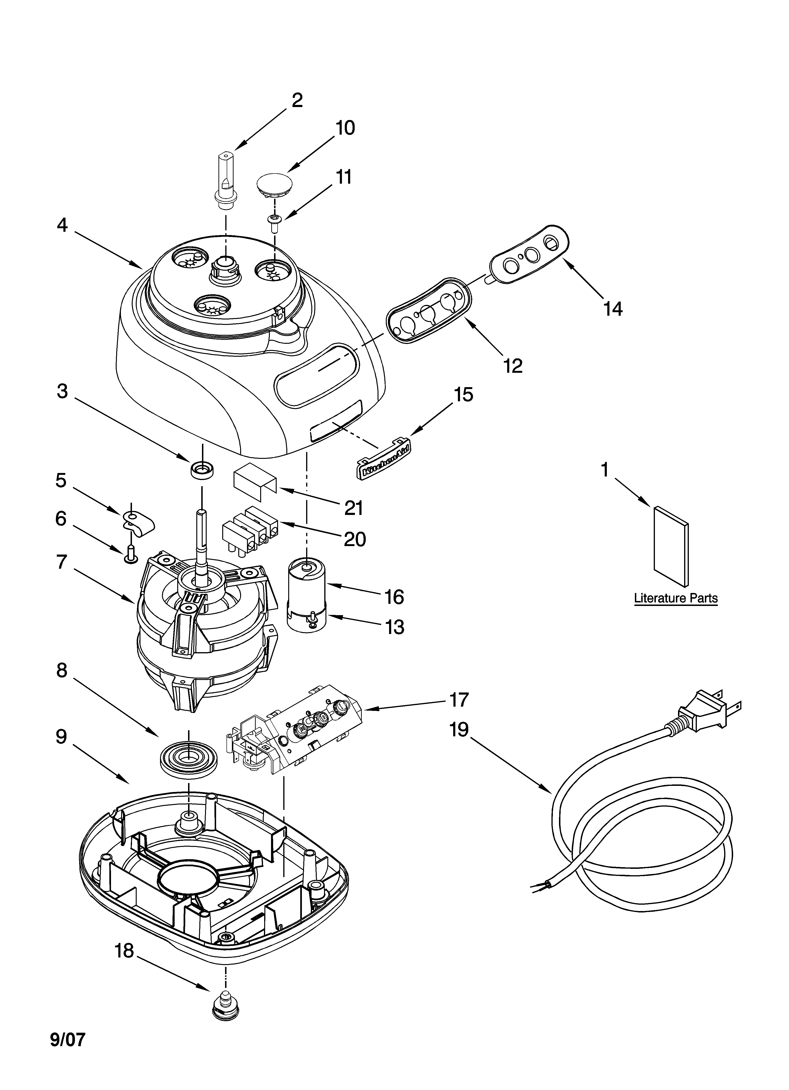 KitchenAid KFP740WH1 motor and housing parts diagram