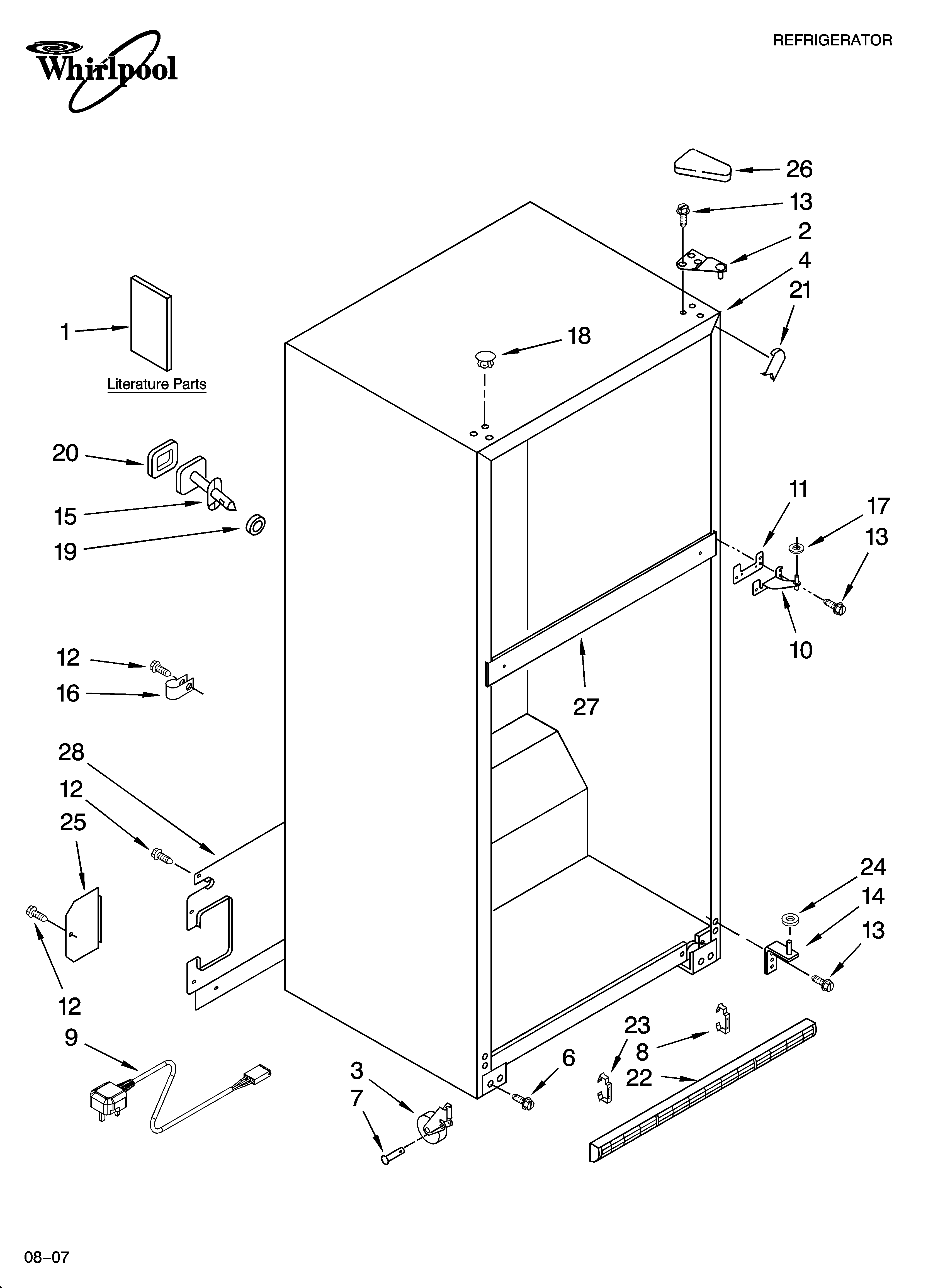 Whirlpool 5VET0WPKLQ05 cabinet parts diagram