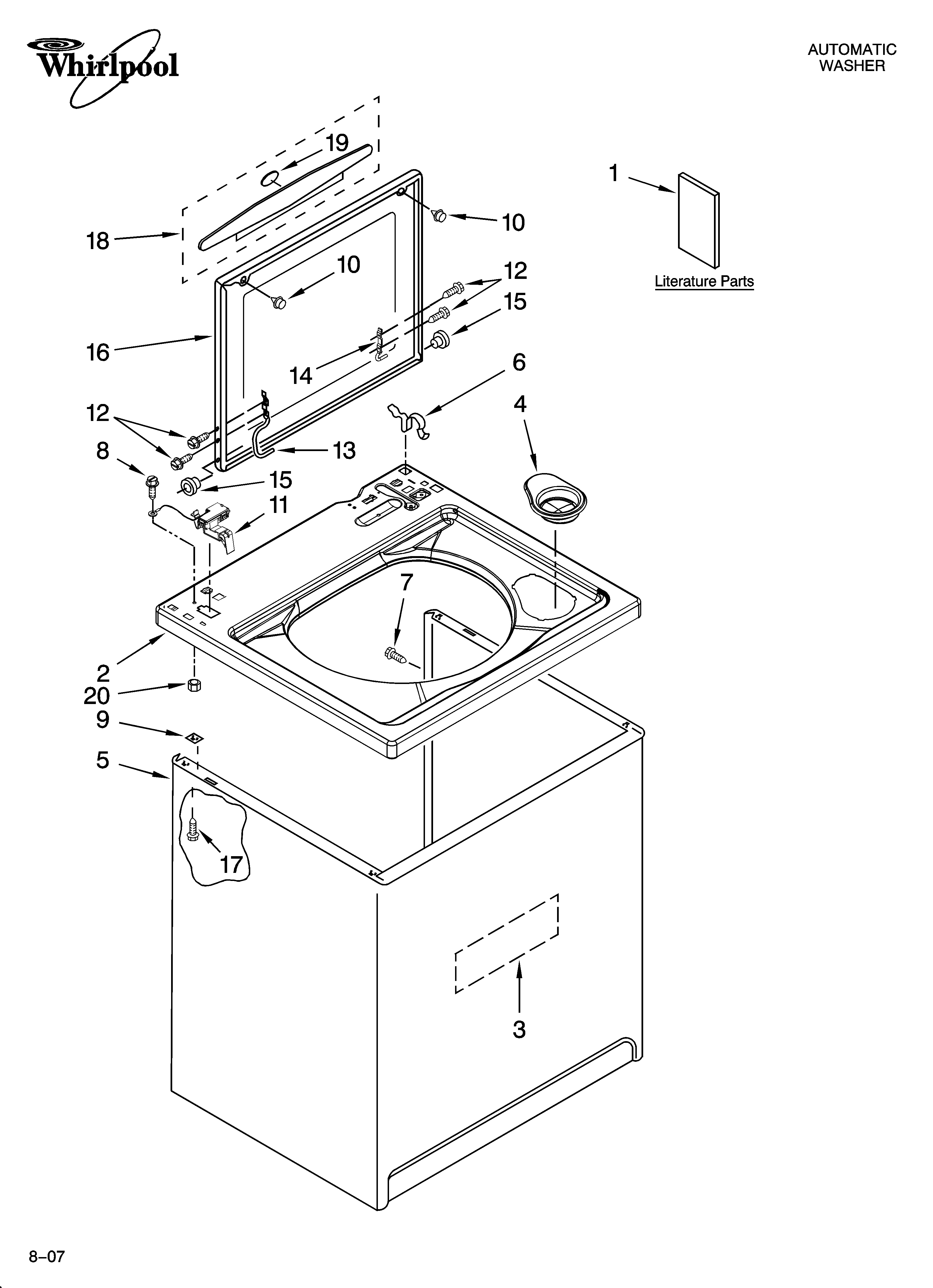 Whirlpool 7MWL87770TW0 top and cabinet parts diagram