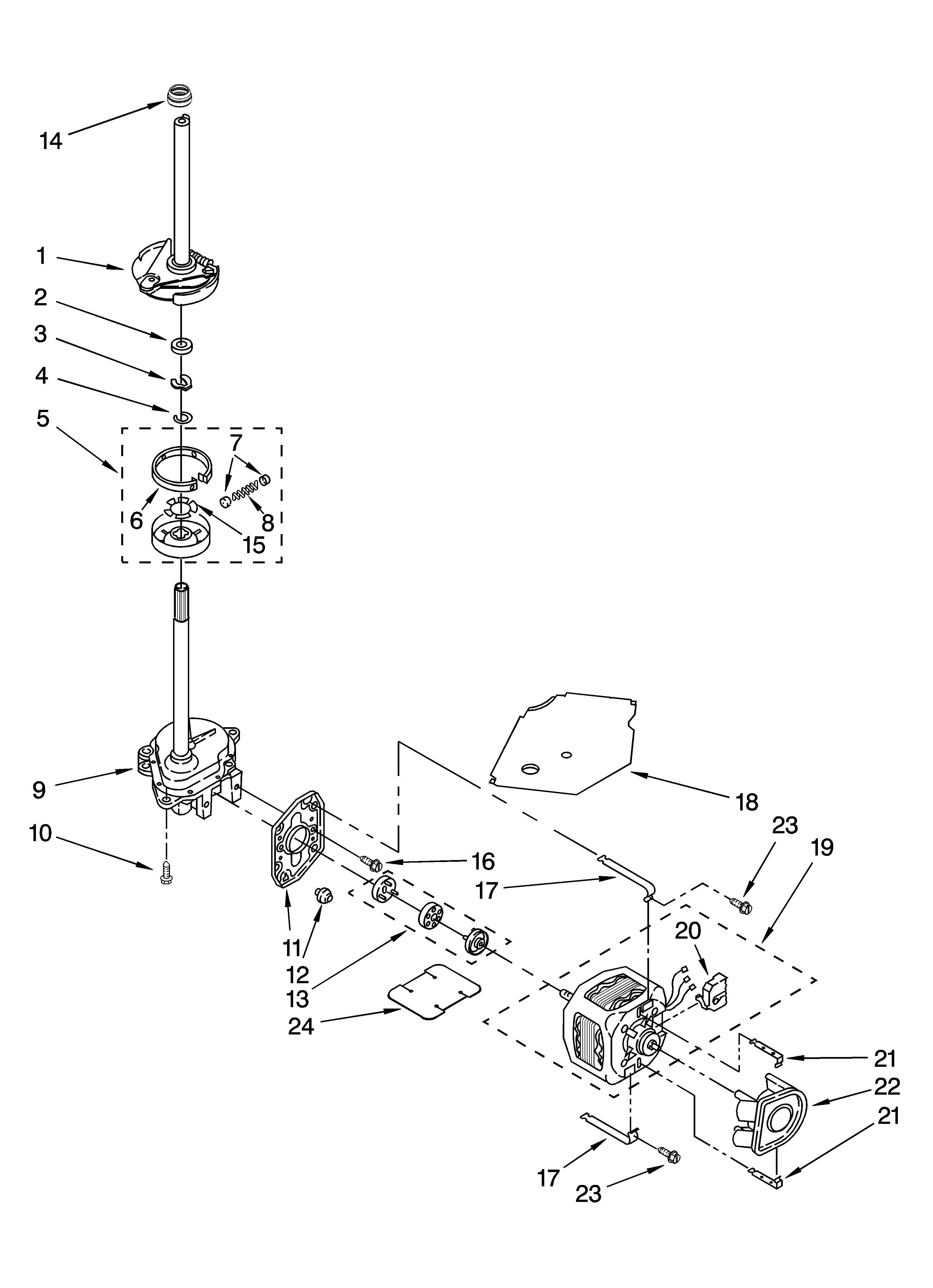 Whirlpool 7MWL87770TW0 brake, clutch, gearcase, motor and pump parts diagram