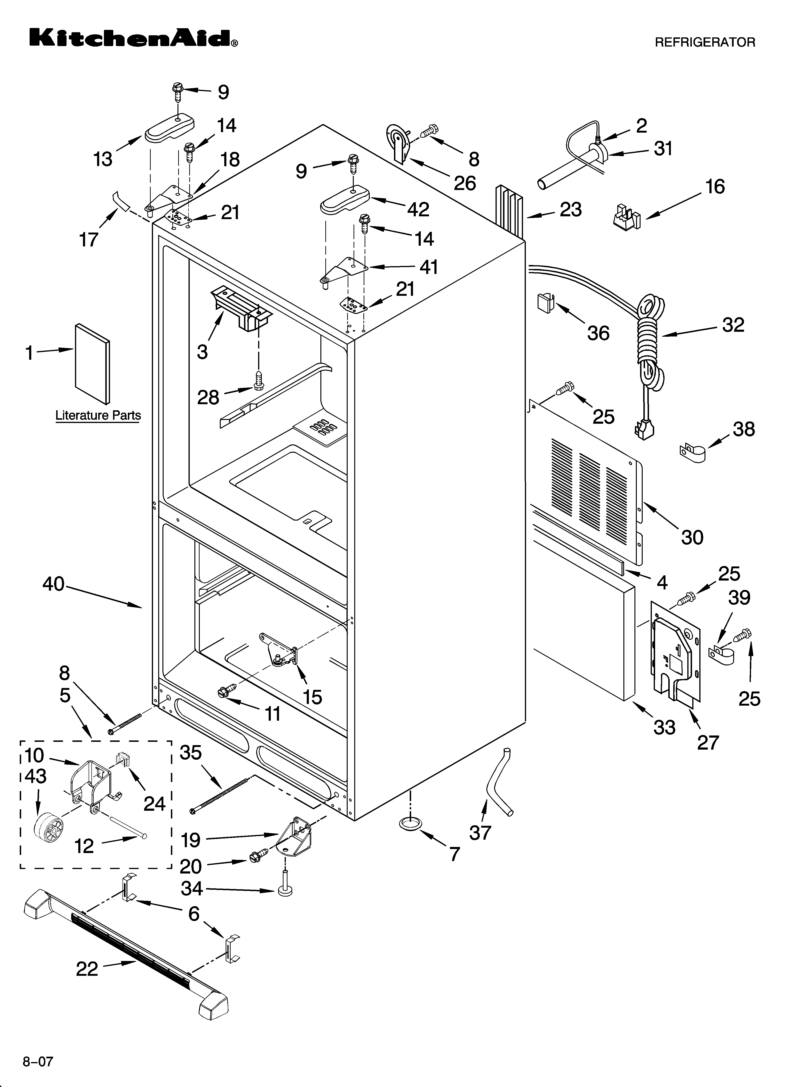 KitchenAid KBFL25ETBL00 cabinet parts diagram