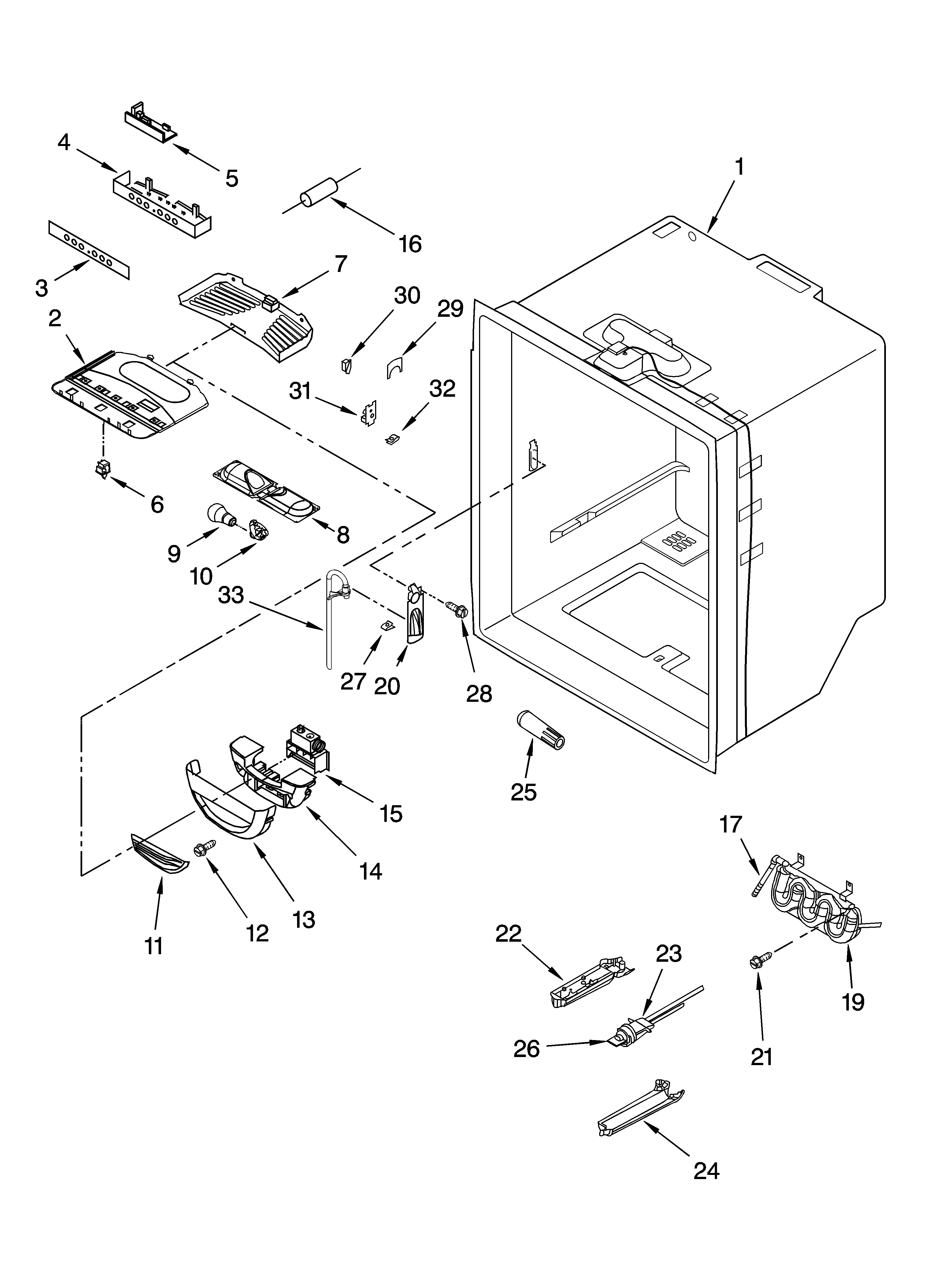 KitchenAid KBFL25ETBL00 refrigerator liner parts diagram