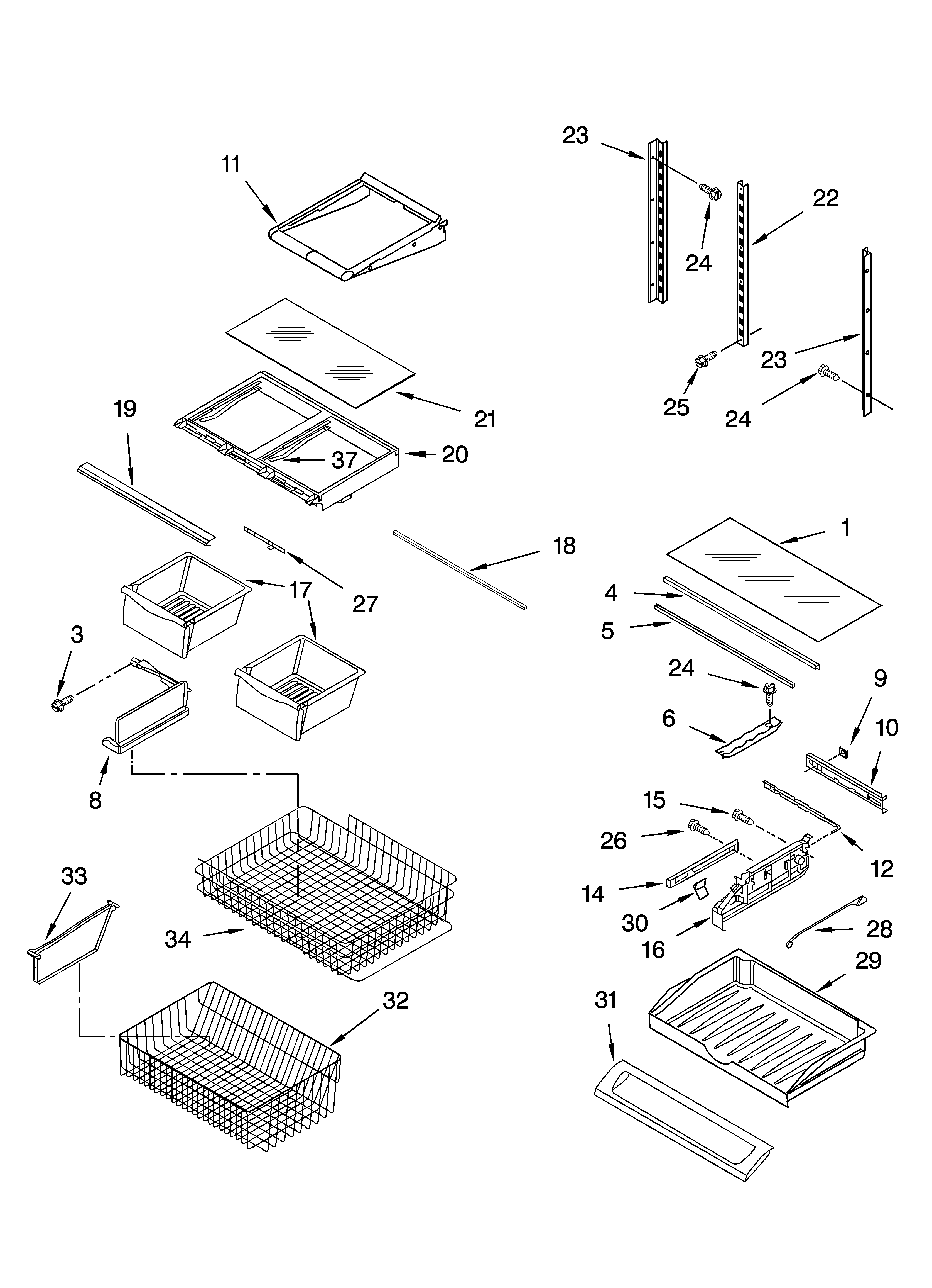 KitchenAid KBFL25ETBL00 shelf parts diagram
