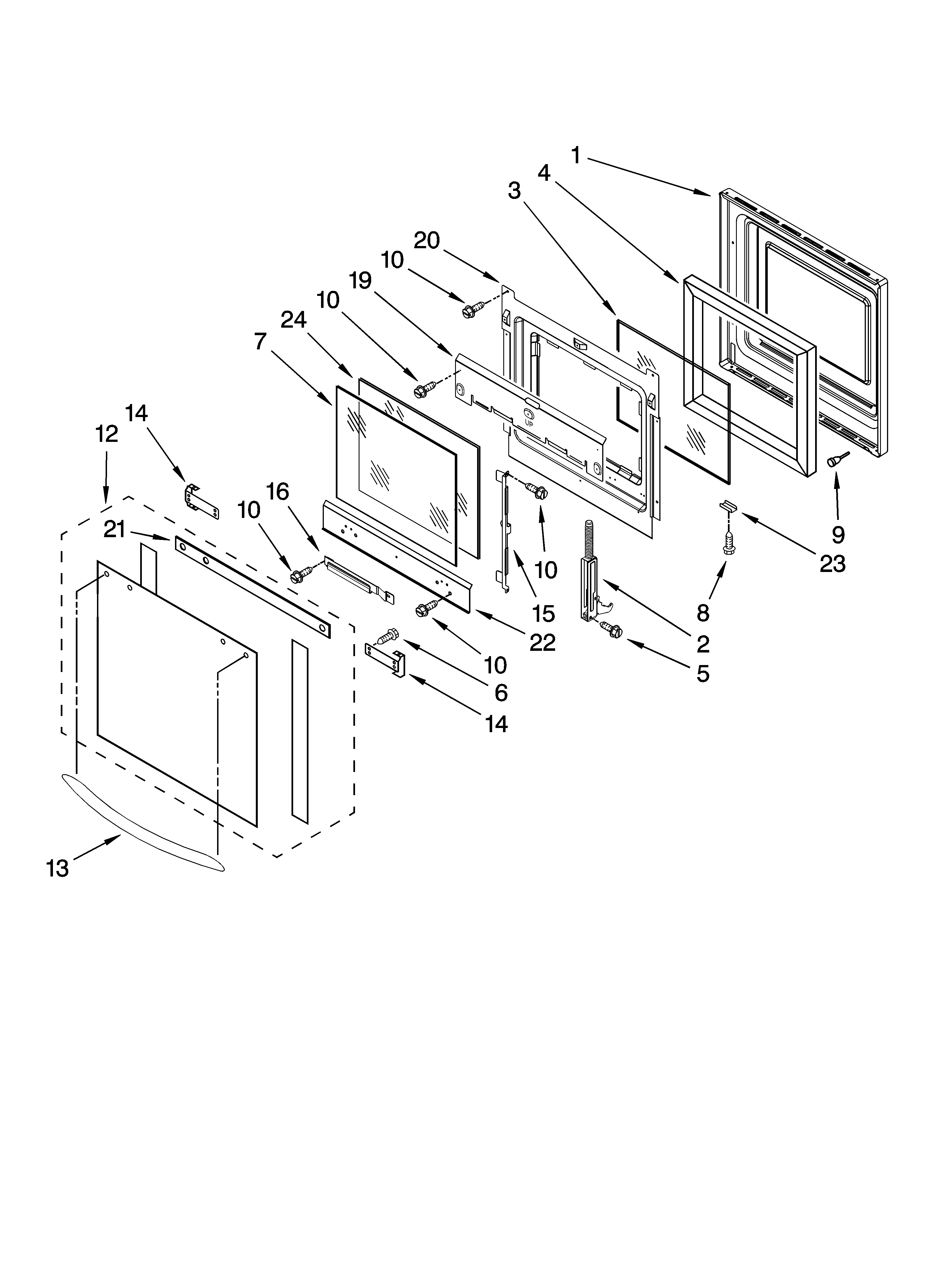 KitchenAid KEBC147KWH07 oven door parts diagram