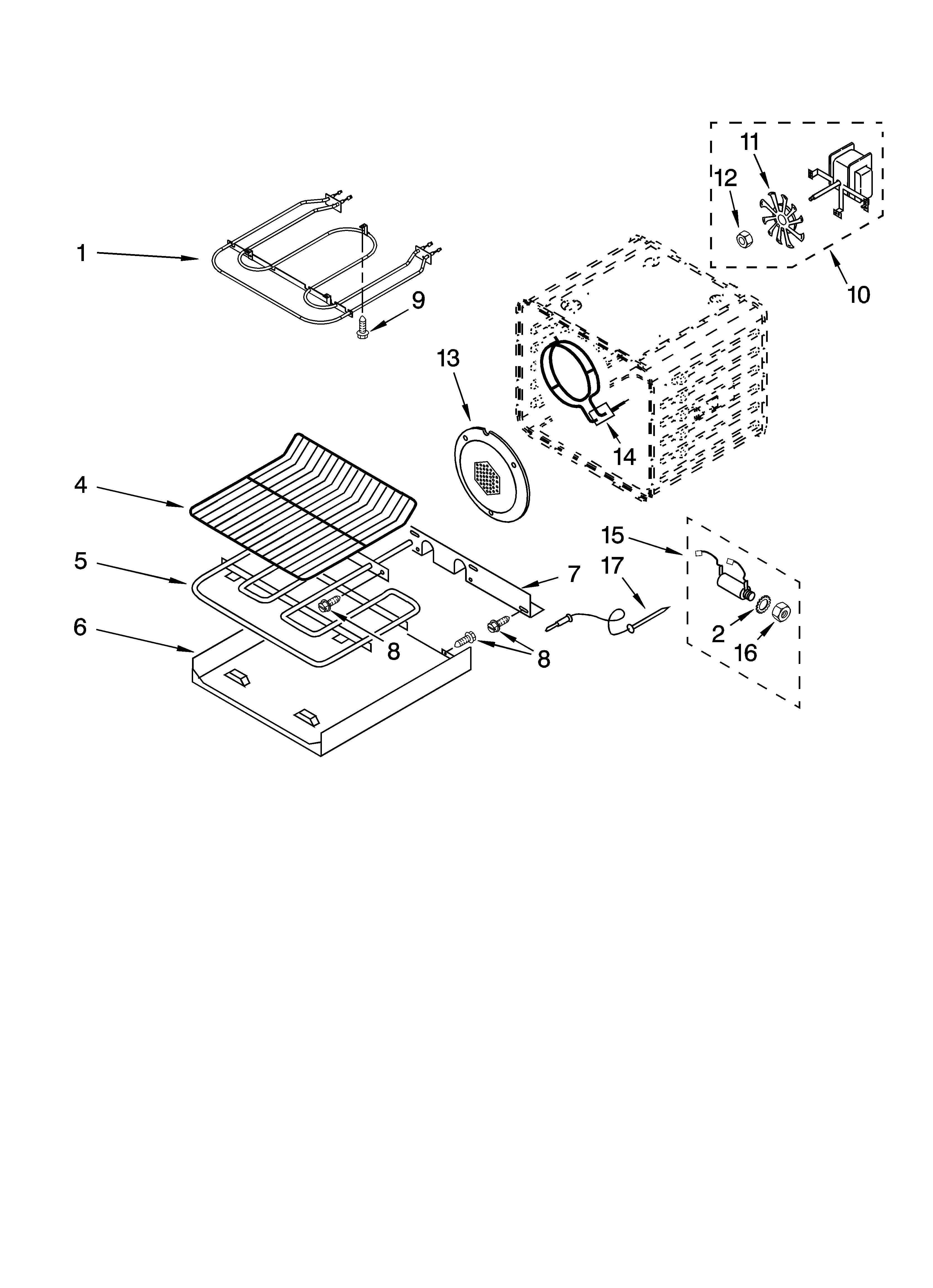 KitchenAid KEBC247KWH06 internal oven parts diagram