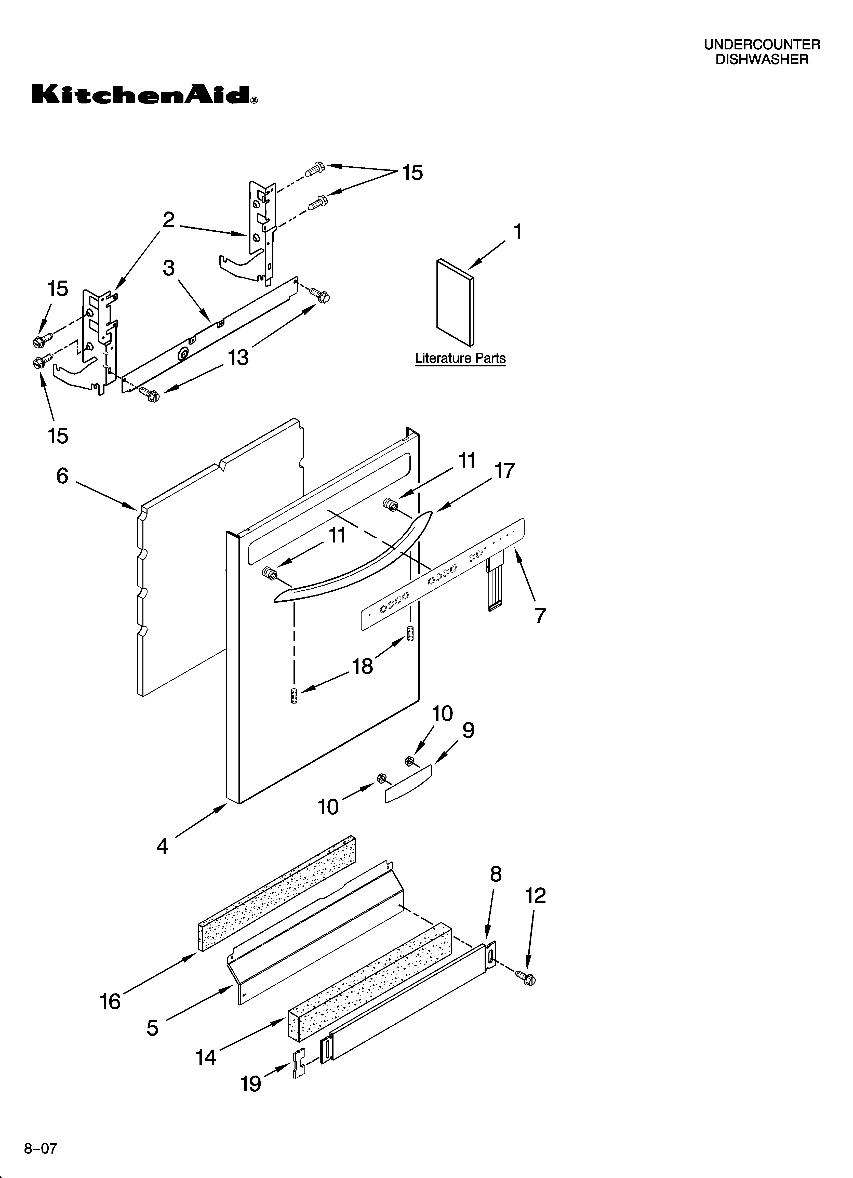 KitchenAid KUDA03CTBL0 door and panel parts diagram
